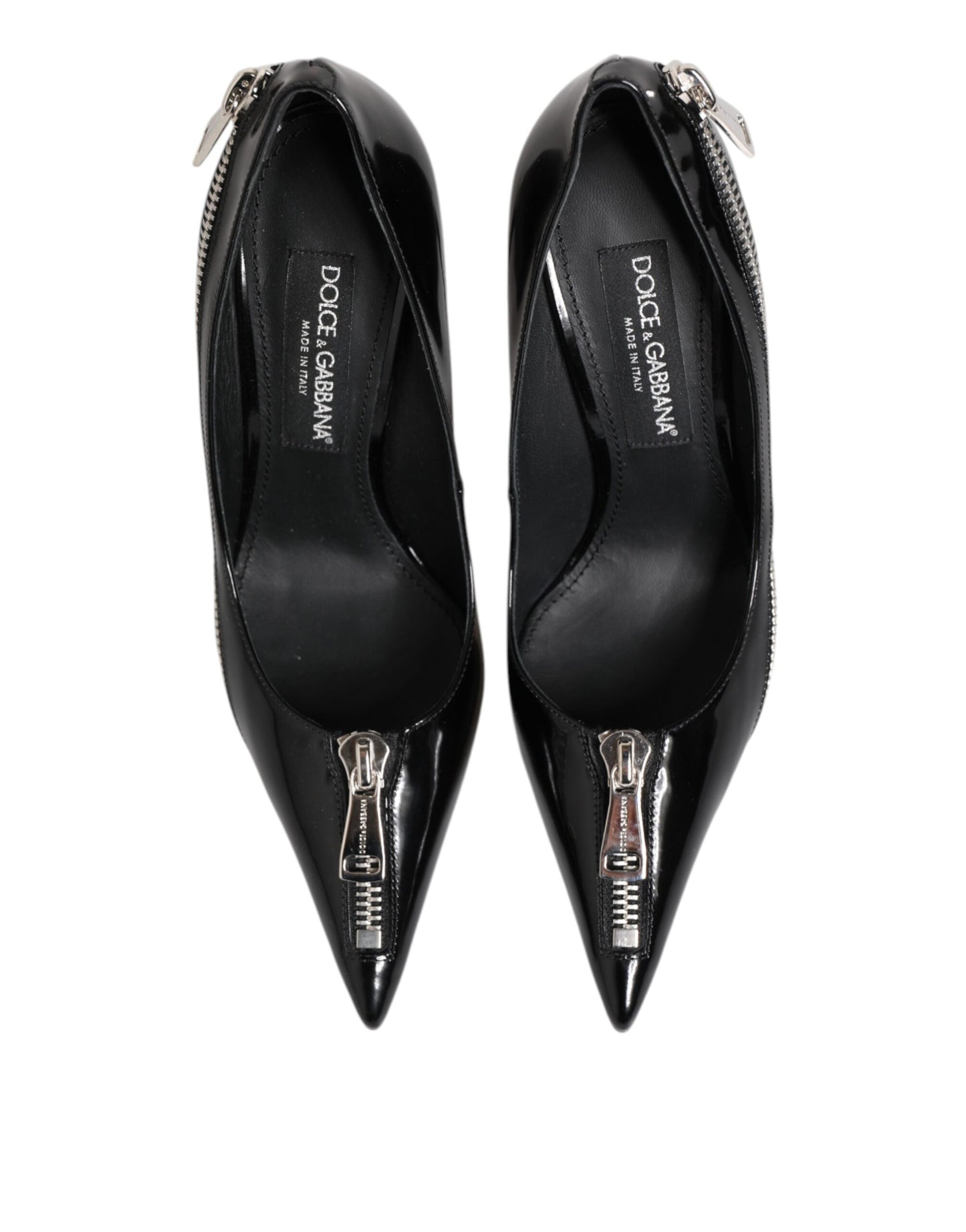 Escarpins à talons zippés en cuir verni noir Dolce & Gabbana