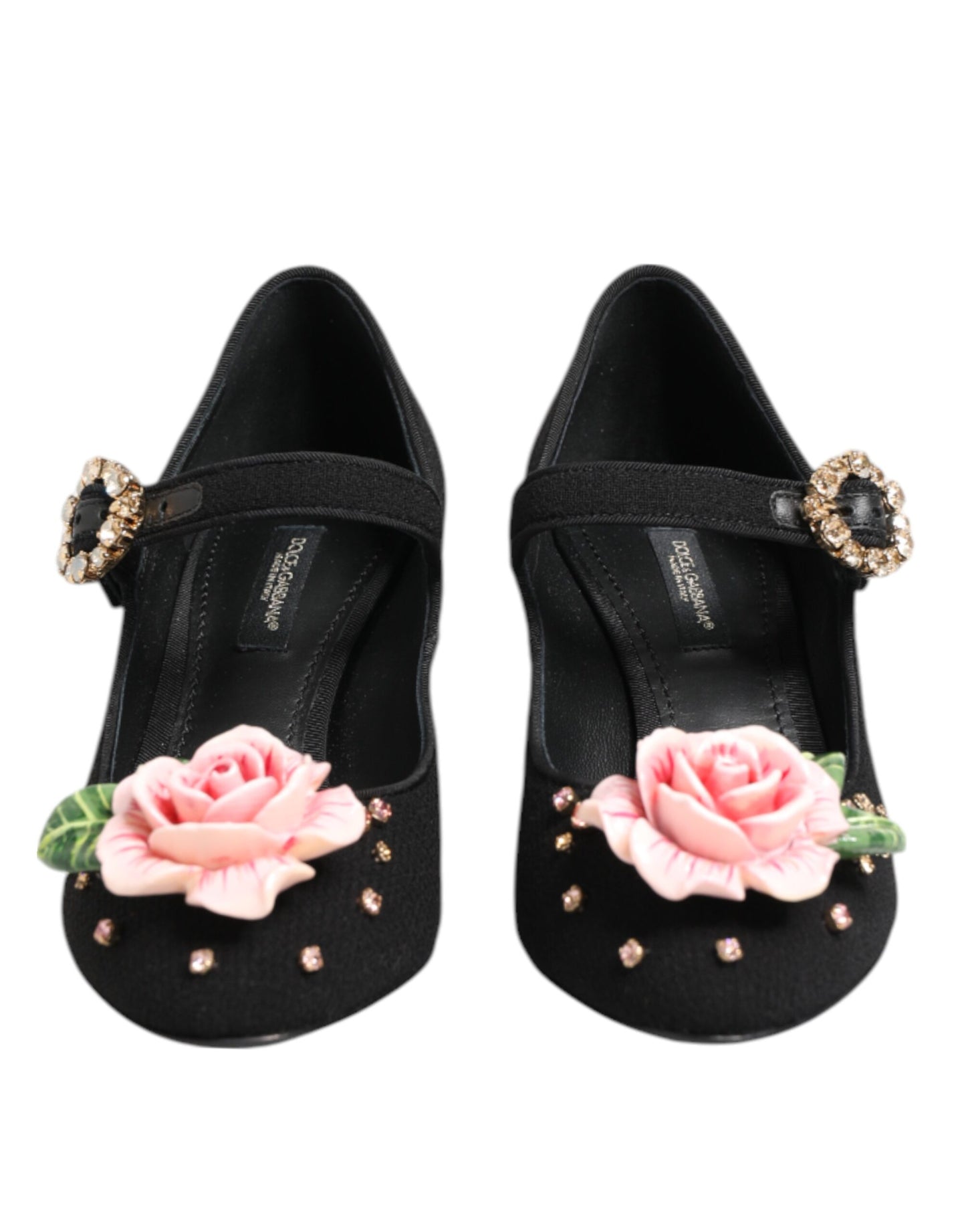 Chaussures Mary Jane noires ornées de cristaux et de fleurs Dolce & Gabbana
