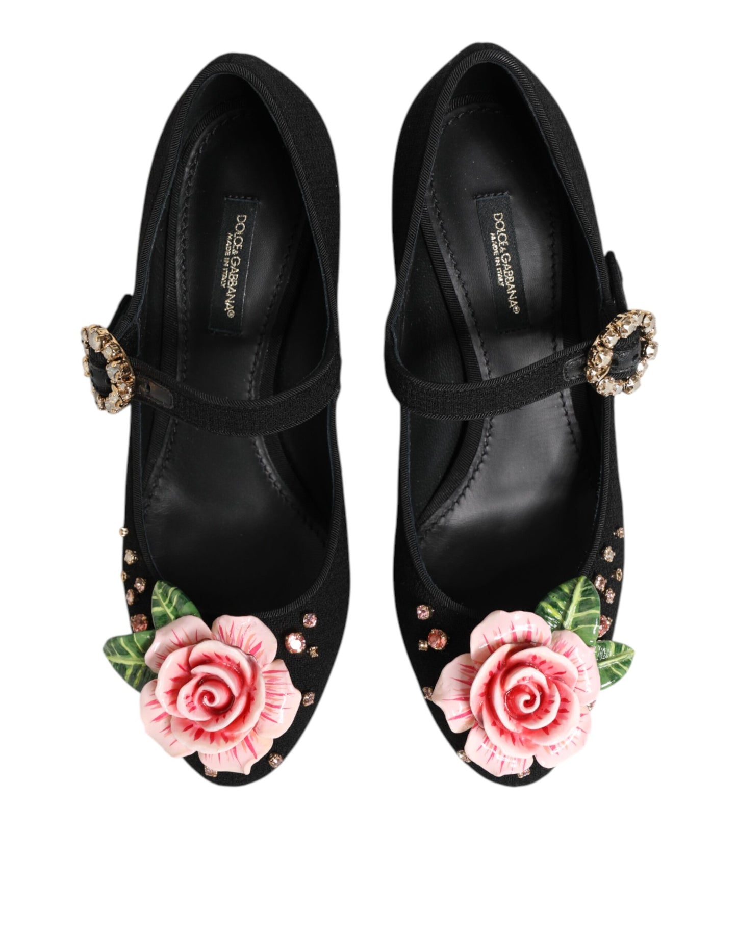 Chaussures Mary Jane noires ornées de cristaux et de fleurs Dolce & Gabbana