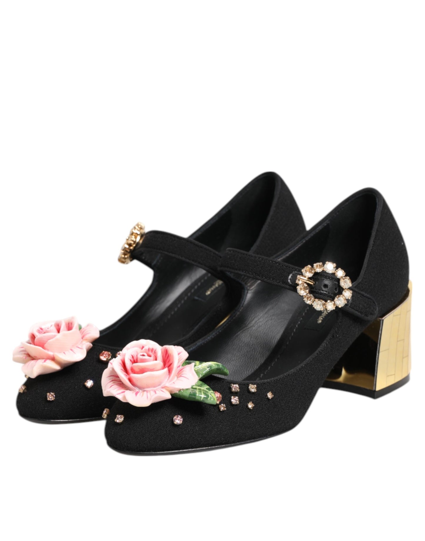 Chaussures Mary Jane noires ornées de cristaux et de fleurs Dolce & Gabbana