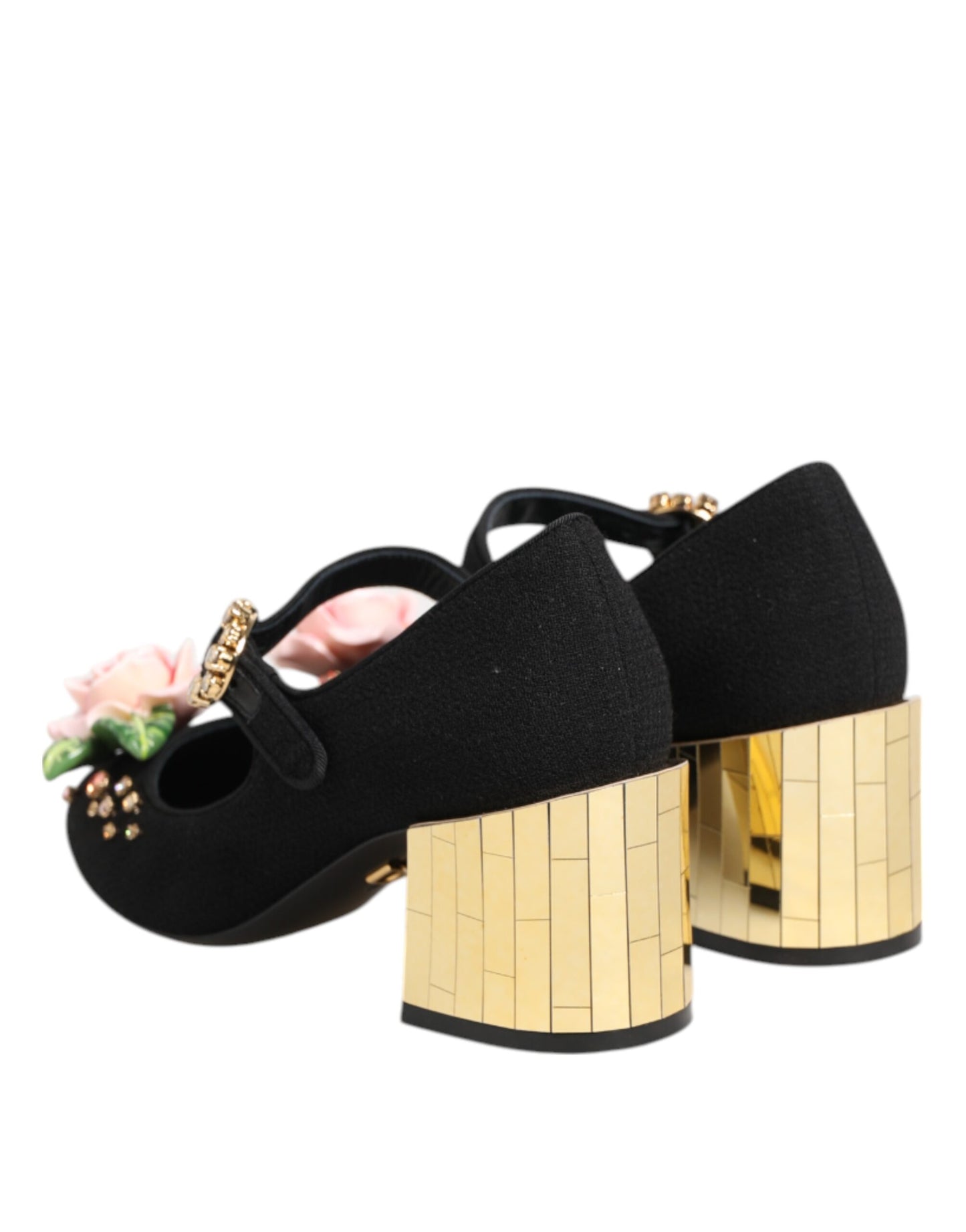 Chaussures Mary Jane noires ornées de cristaux et de fleurs Dolce & Gabbana