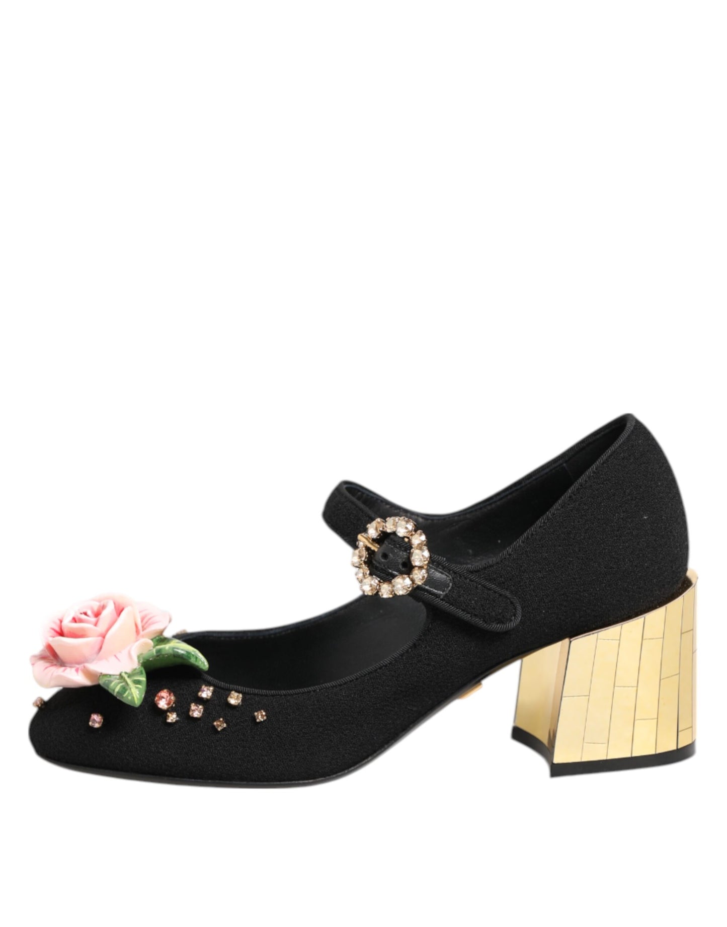 Chaussures Mary Jane noires ornées de cristaux et de fleurs Dolce & Gabbana