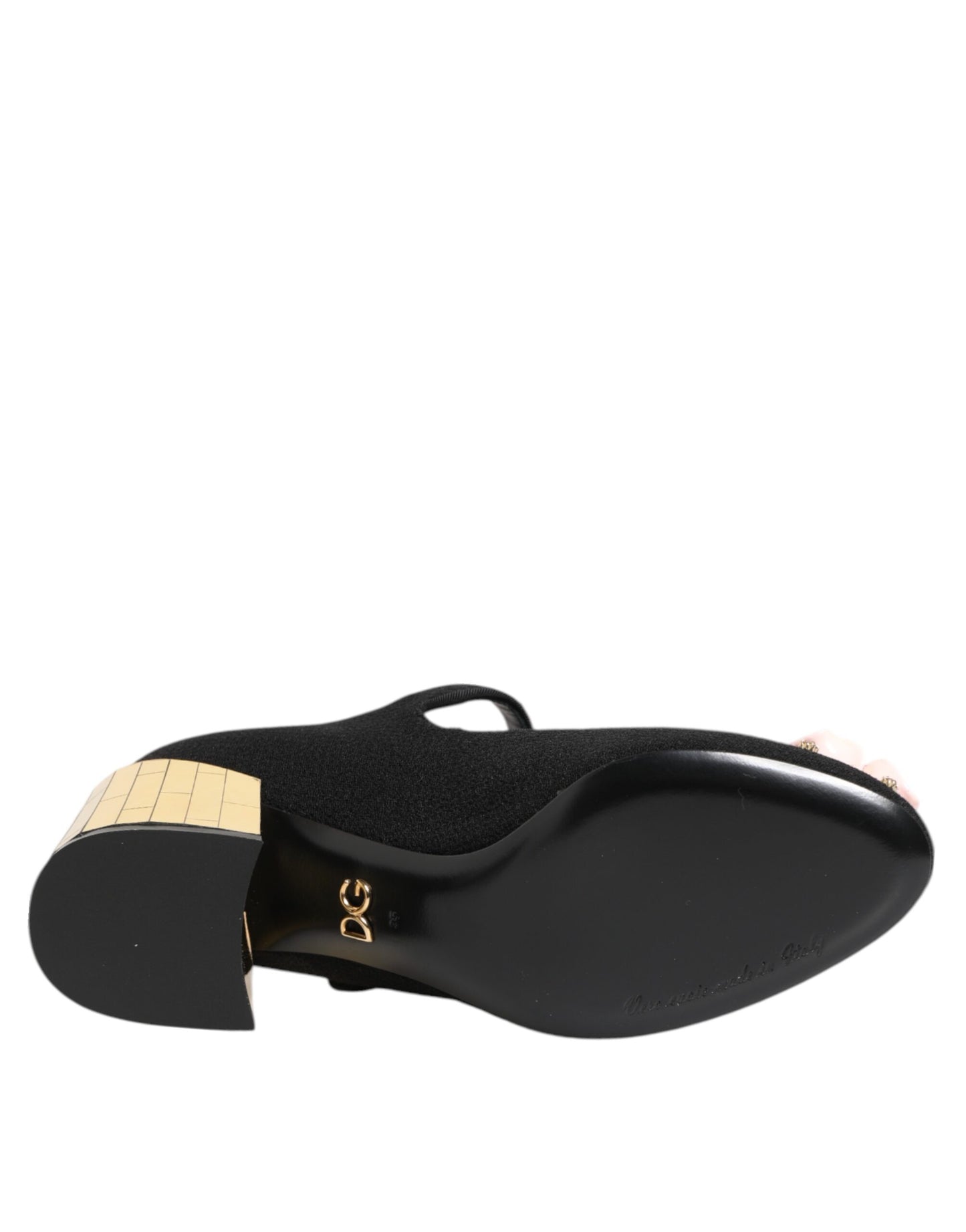 Chaussures Mary Jane noires ornées de cristaux et de fleurs Dolce & Gabbana