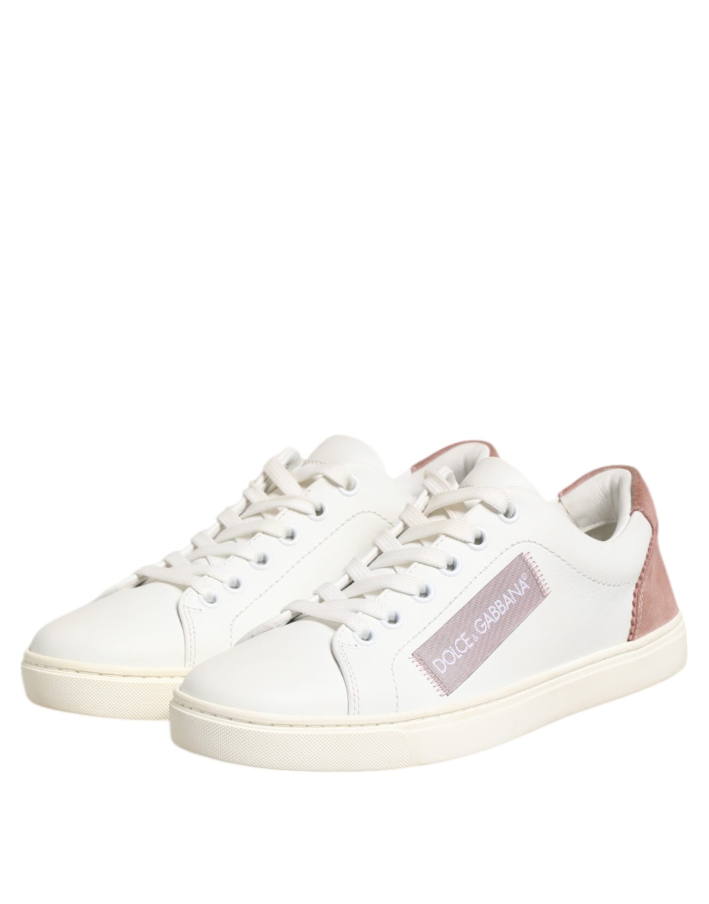 Dolce & Gabbana Weiß Rosa Leder Low Top Sneakers Schuhe
