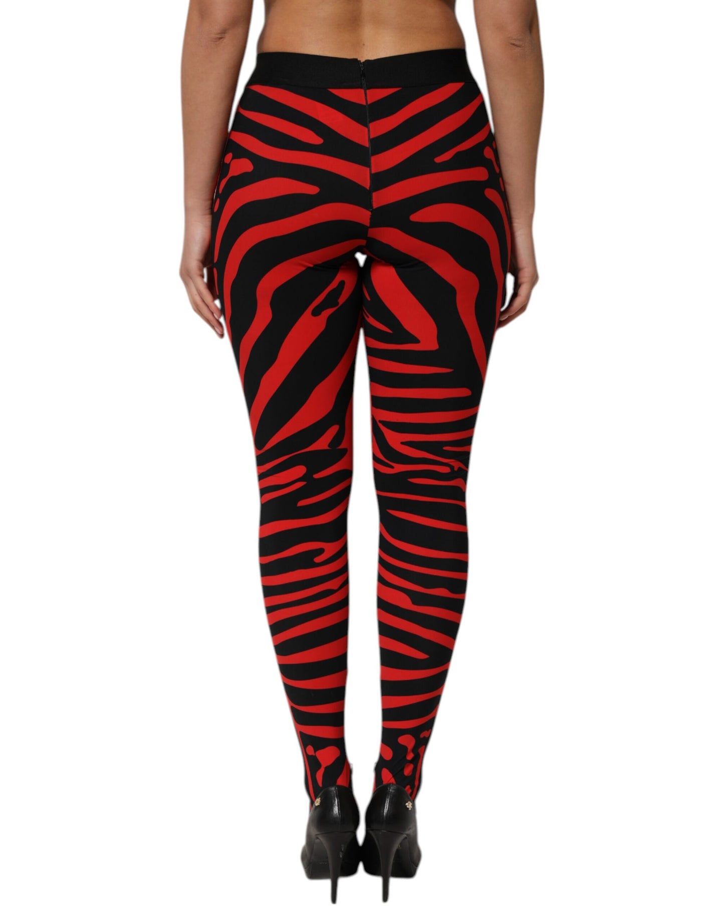 Pantalon legging taille haute Dolce & Gabbana en nylon noir et rouge avec logo