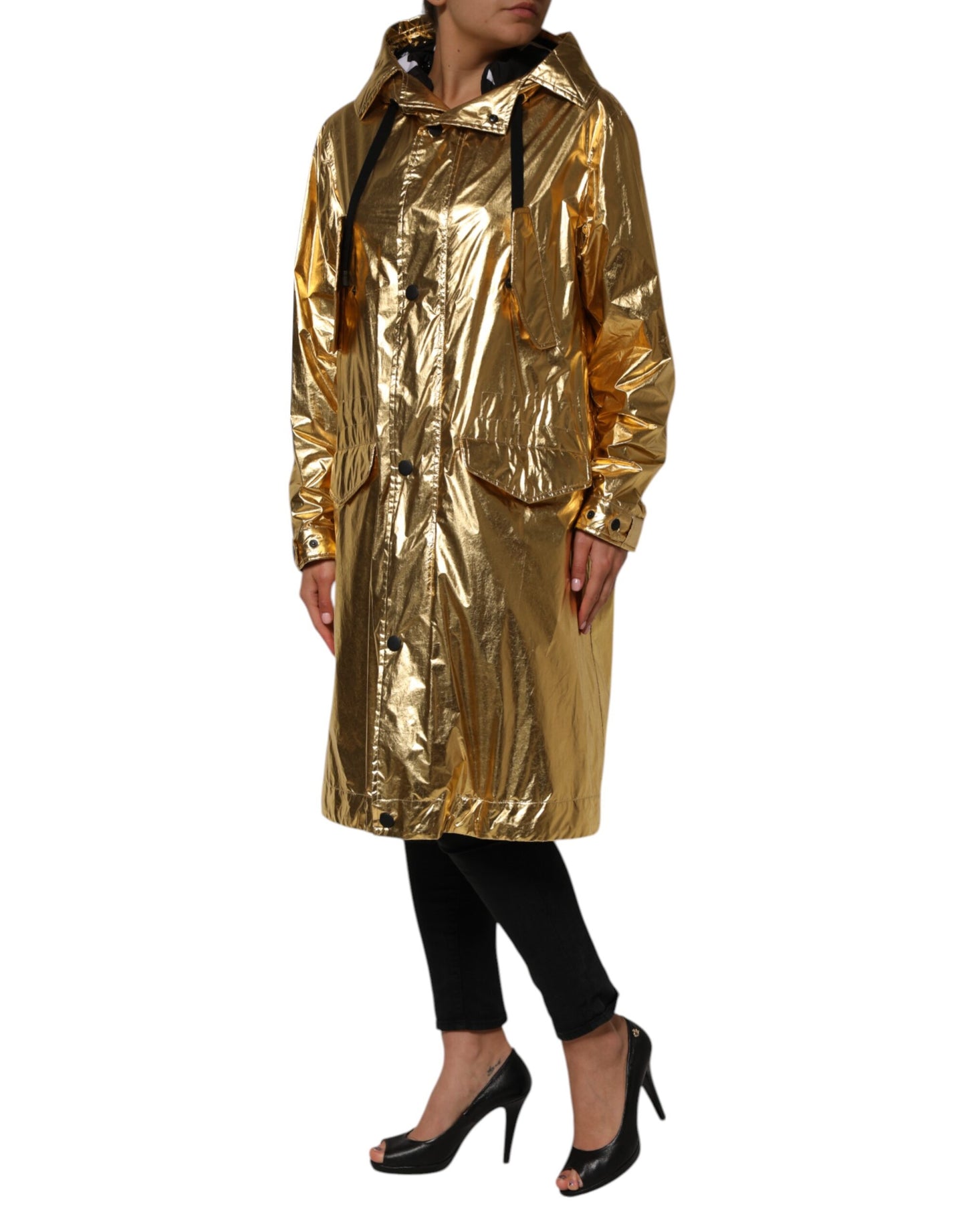 Trench-coat à capuche et manches longues Dolce & Gabbana doré