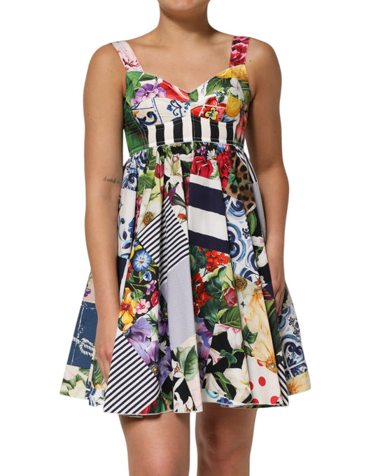 Robe courte Aline en coton patchwork multicolore Dolce & Gabbana
