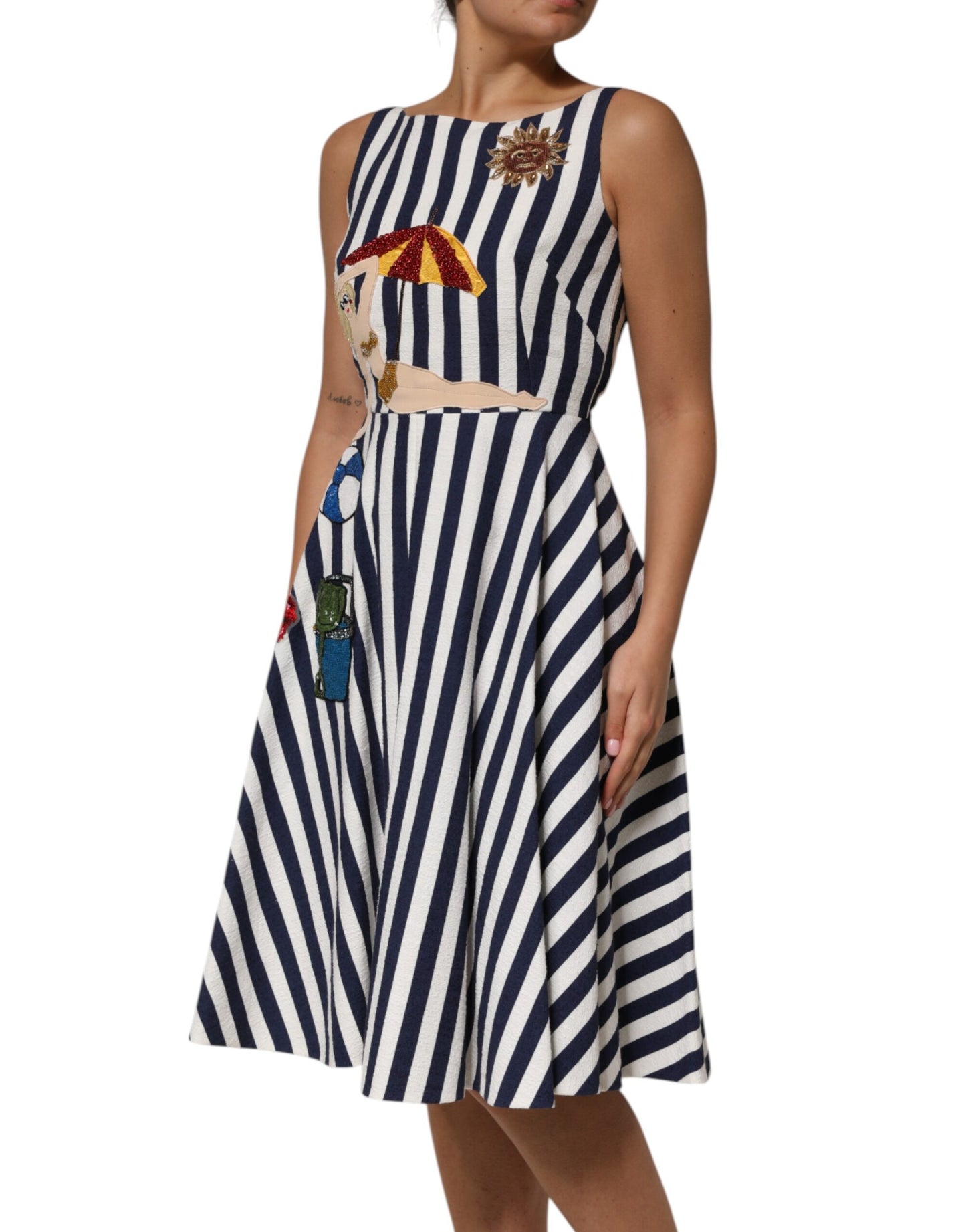 Robe trapèze brodée à rayures bleues et blanches Dolce & Gabbana