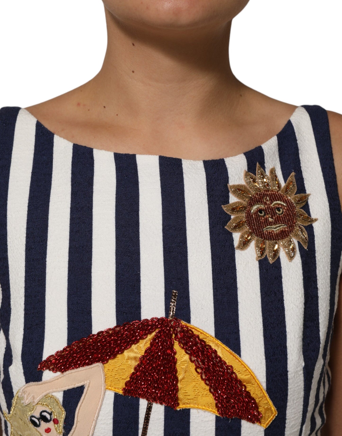 Robe trapèze brodée à rayures bleues et blanches Dolce & Gabbana