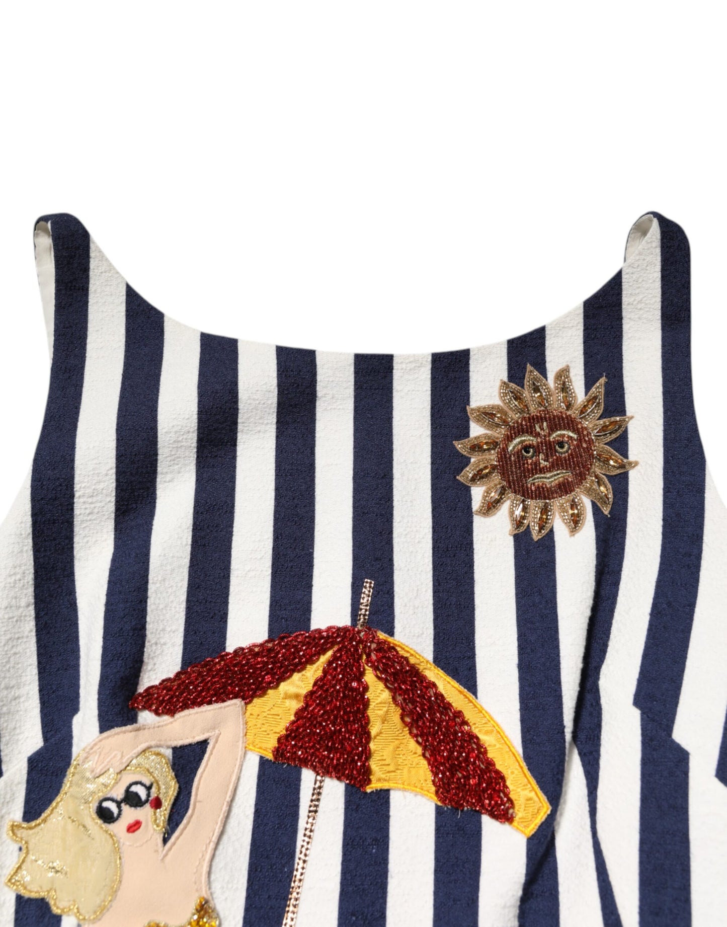 Robe trapèze brodée à rayures bleues et blanches Dolce & Gabbana