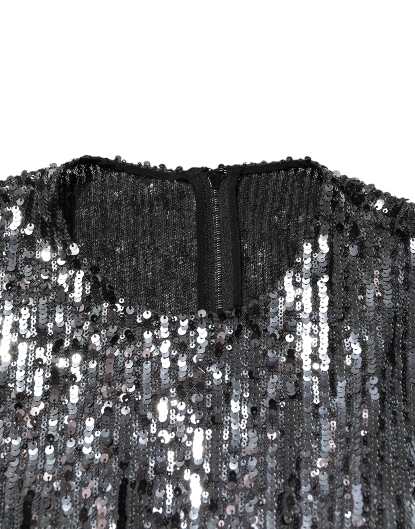 Robe mi-longue trapèze noire à paillettes et manches longues Dolce & Gabbana