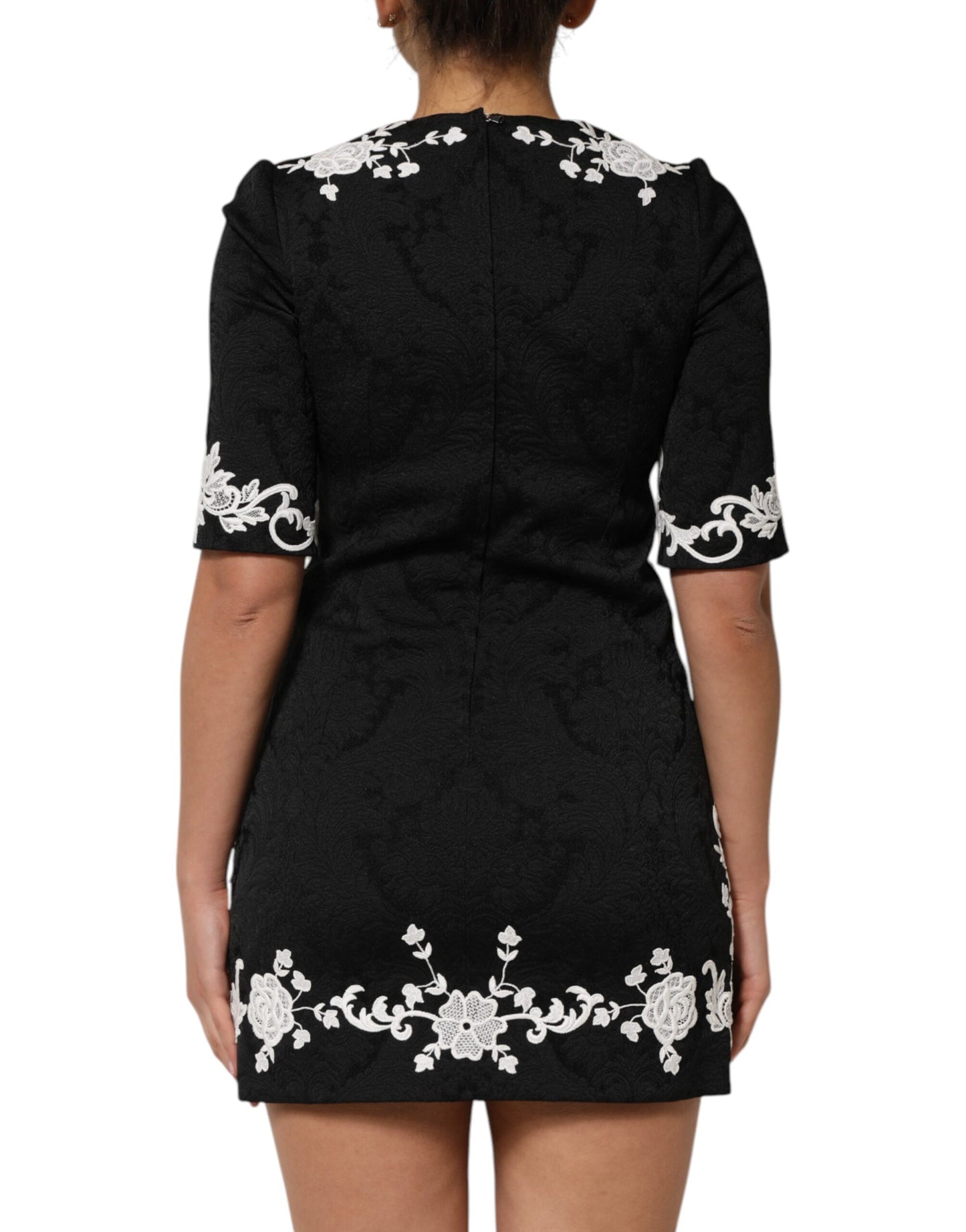 Robe trapèze à manches courtes et bordure en dentelle noire Dolce & Gabbana