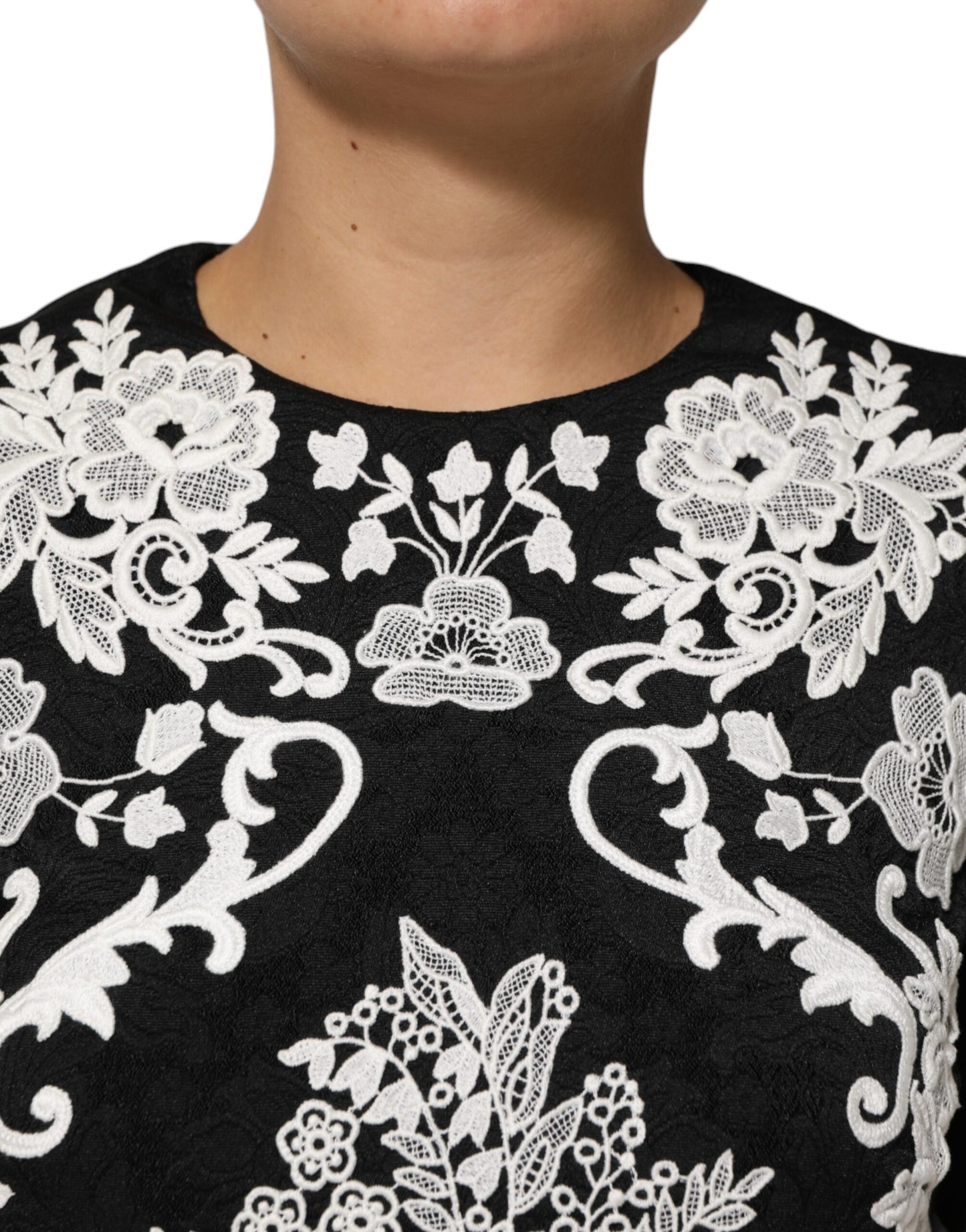 Robe trapèze à manches courtes et bordure en dentelle noire Dolce & Gabbana