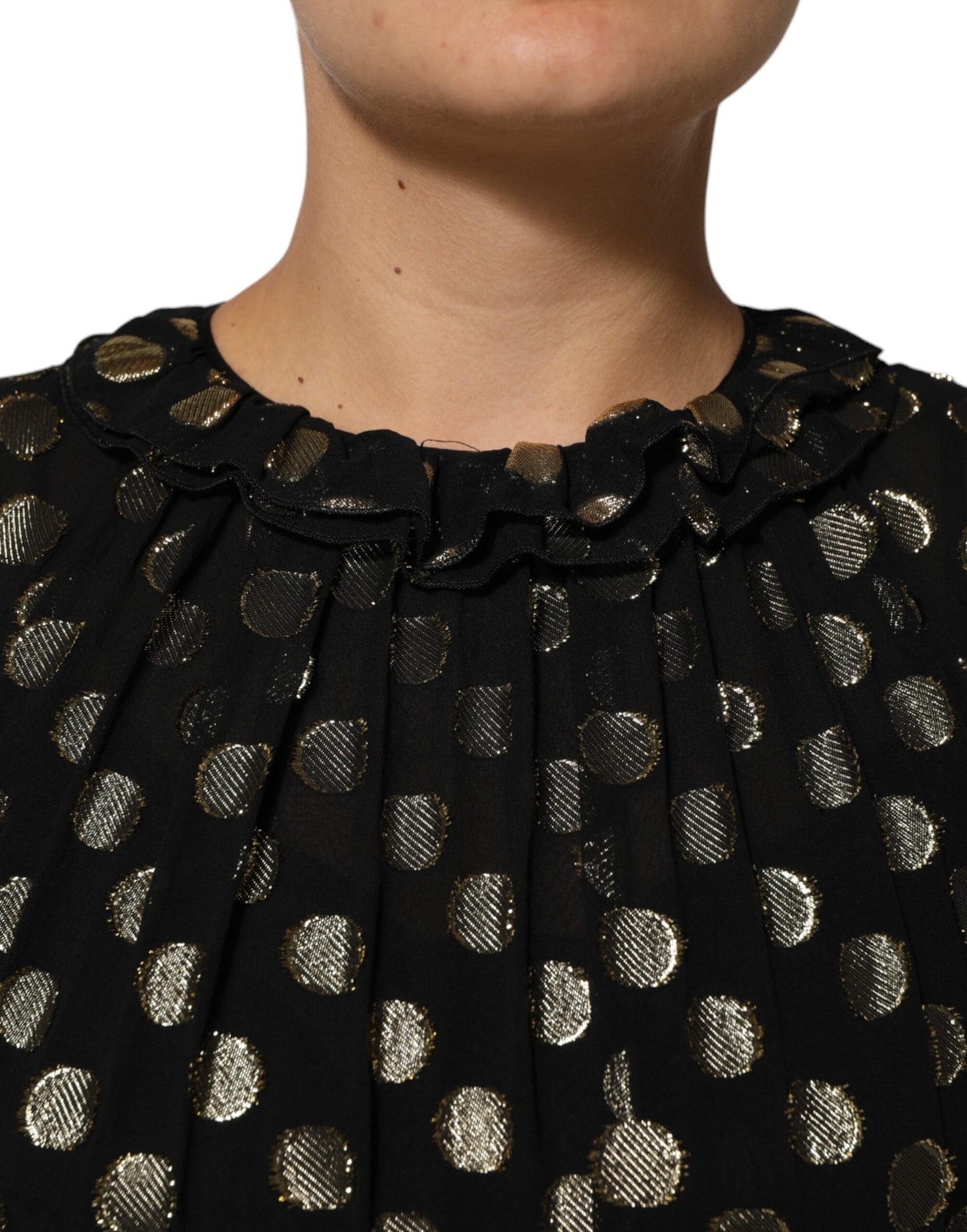 Mini-robe en brocart de soie à pois noirs et dorés Dolce & Gabbana