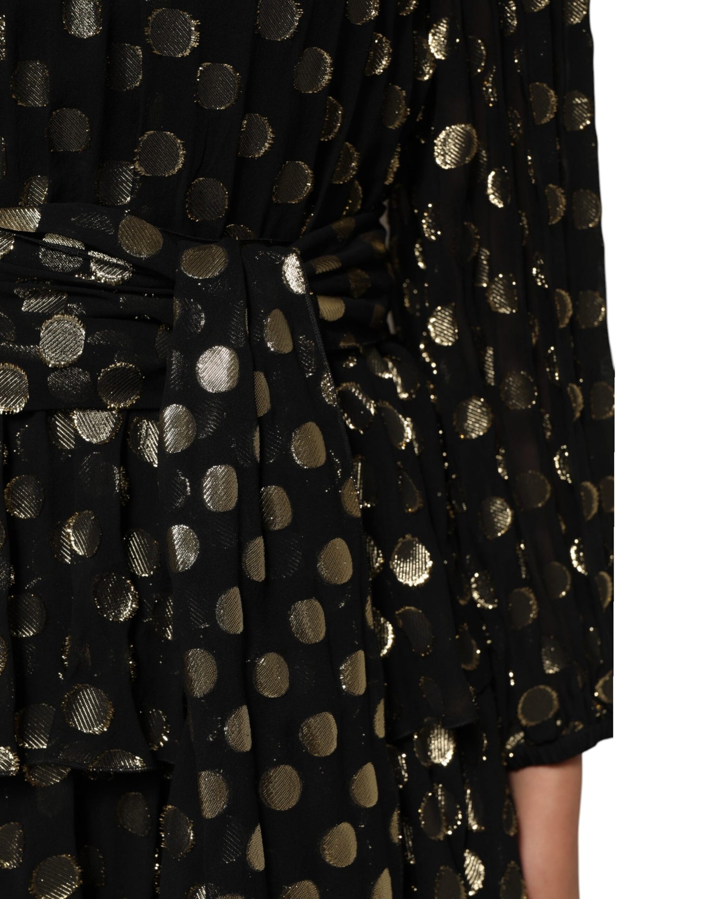 Mini-robe en brocart de soie à pois noirs et dorés Dolce & Gabbana