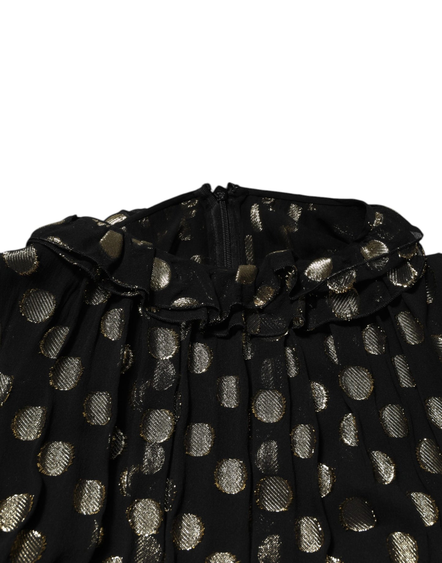 Mini-robe en brocart de soie à pois noirs et dorés Dolce & Gabbana