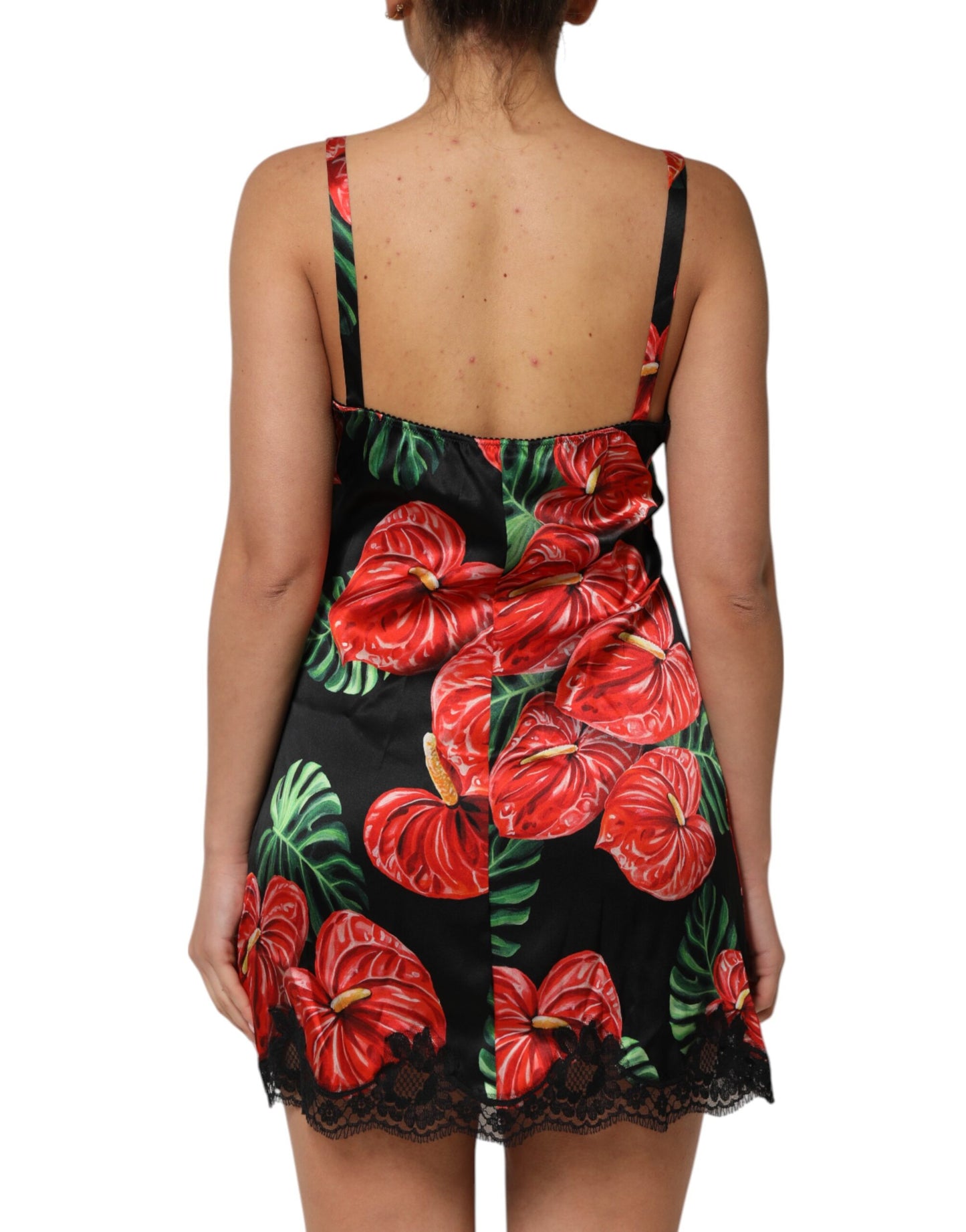 Robe chemise noire en dentelle florale Dolce & Gabbana