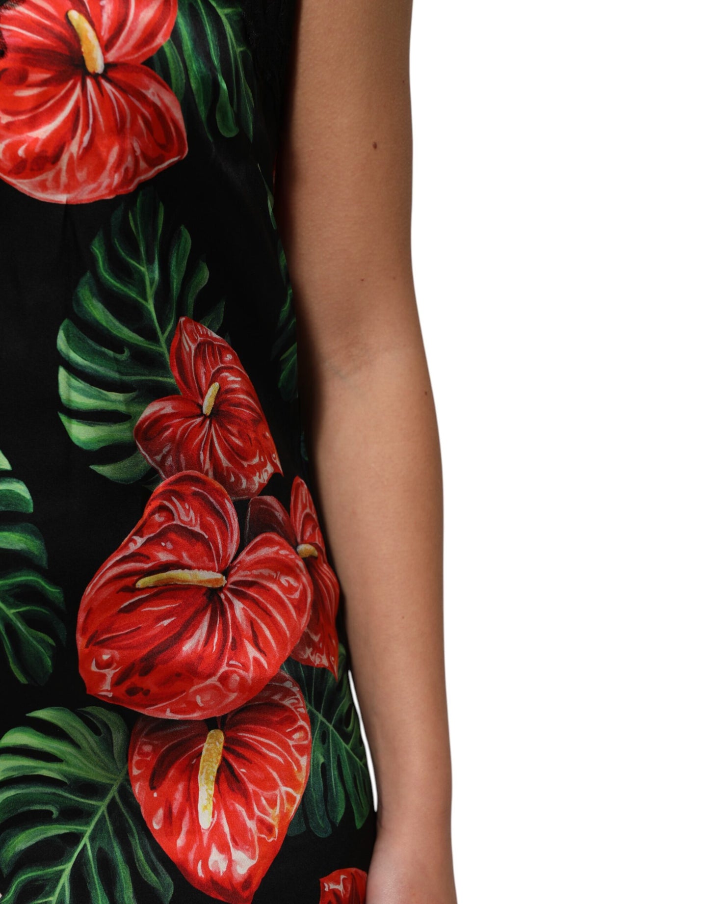 Robe chemise noire en dentelle florale Dolce & Gabbana