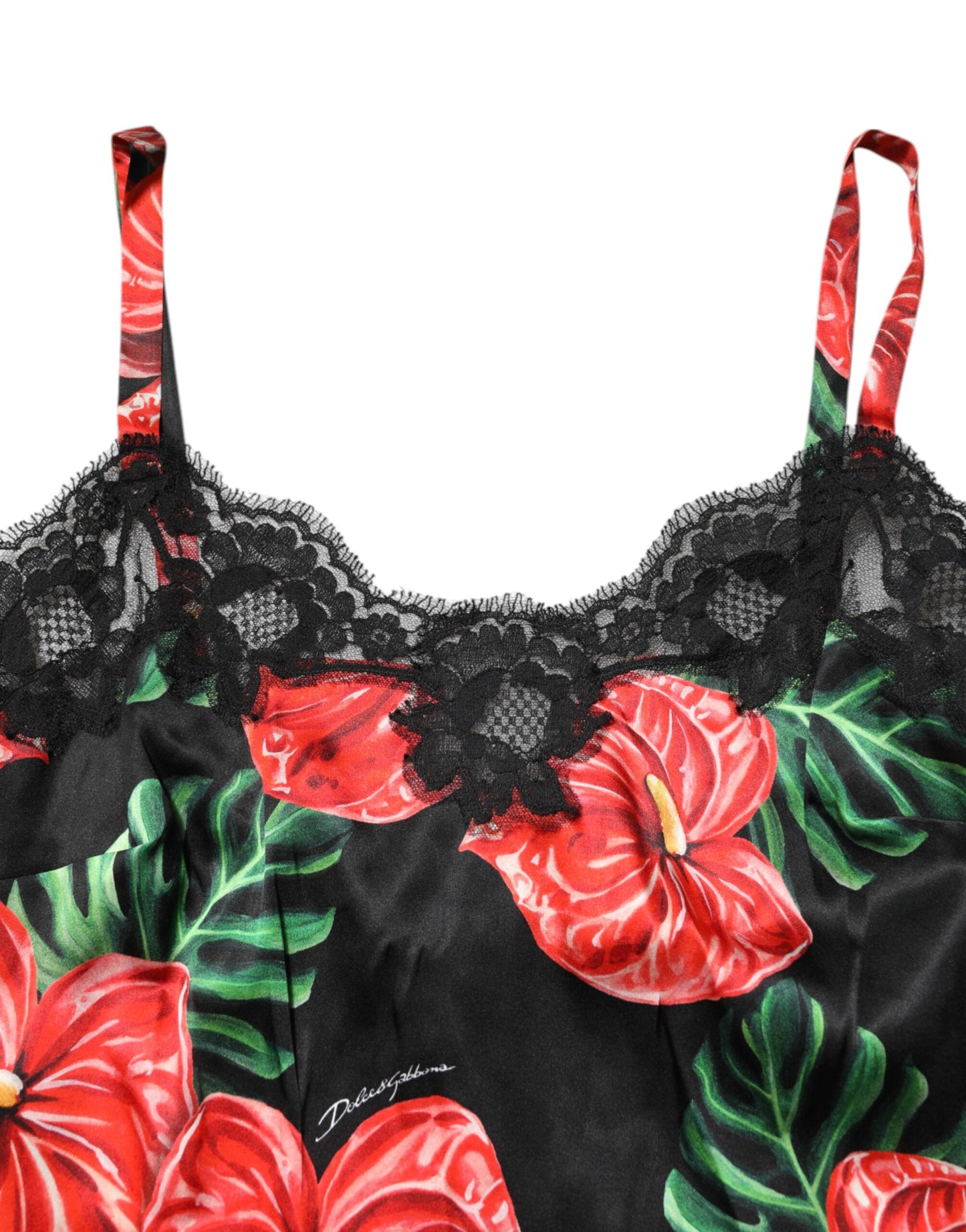 Robe chemise noire en dentelle florale Dolce & Gabbana