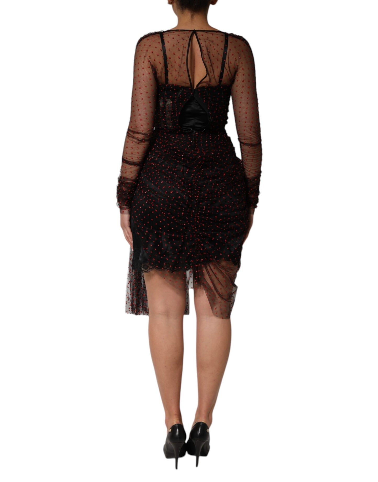 Robe fourreau courte à manches longues et bordure en dentelle noire Dolce & Gabbana