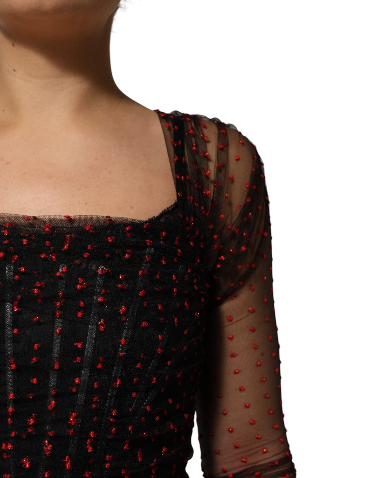 Robe fourreau courte à manches longues et bordure en dentelle noire Dolce & Gabbana