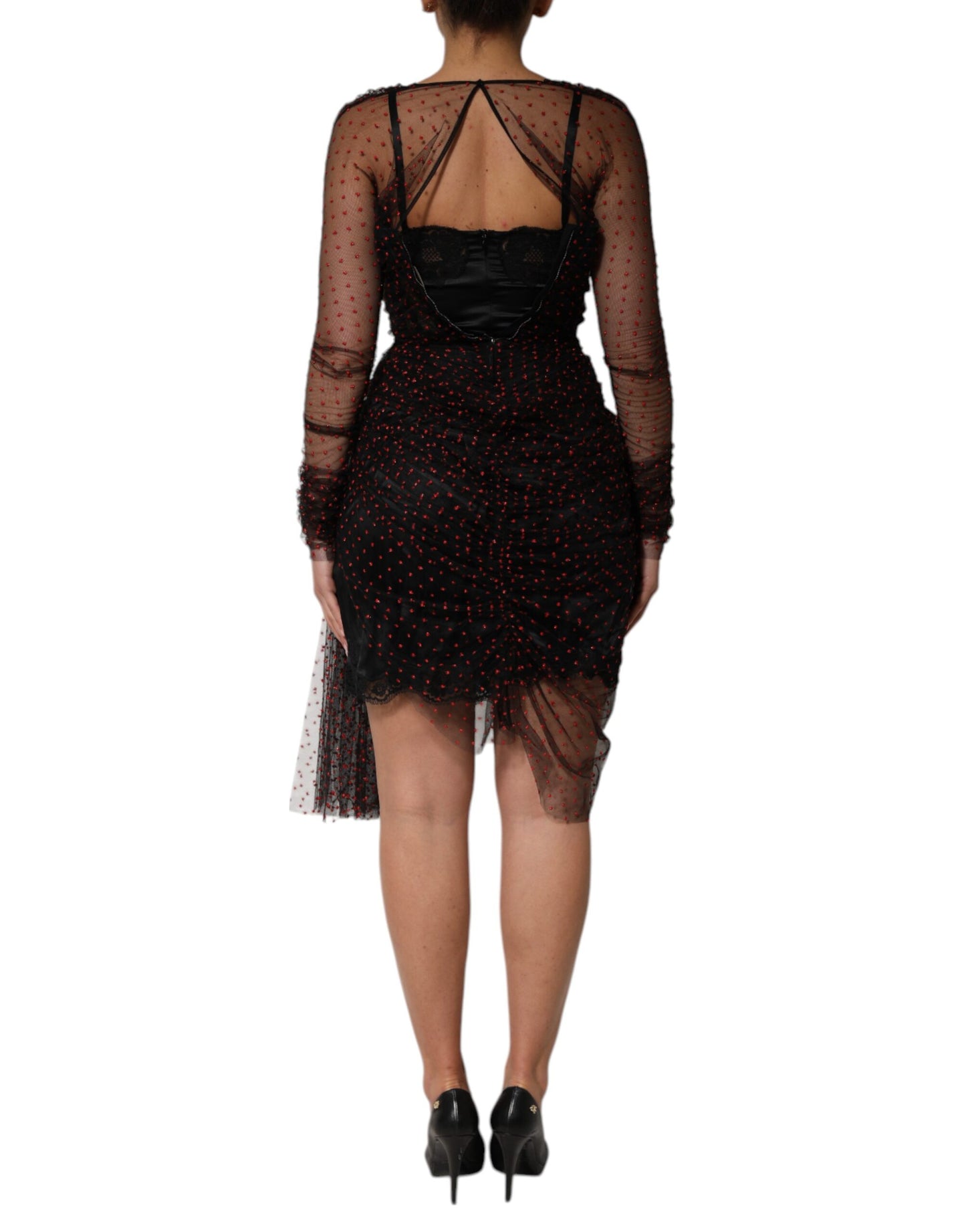 Robe fourreau courte à manches longues et bordure en dentelle noire Dolce & Gabbana