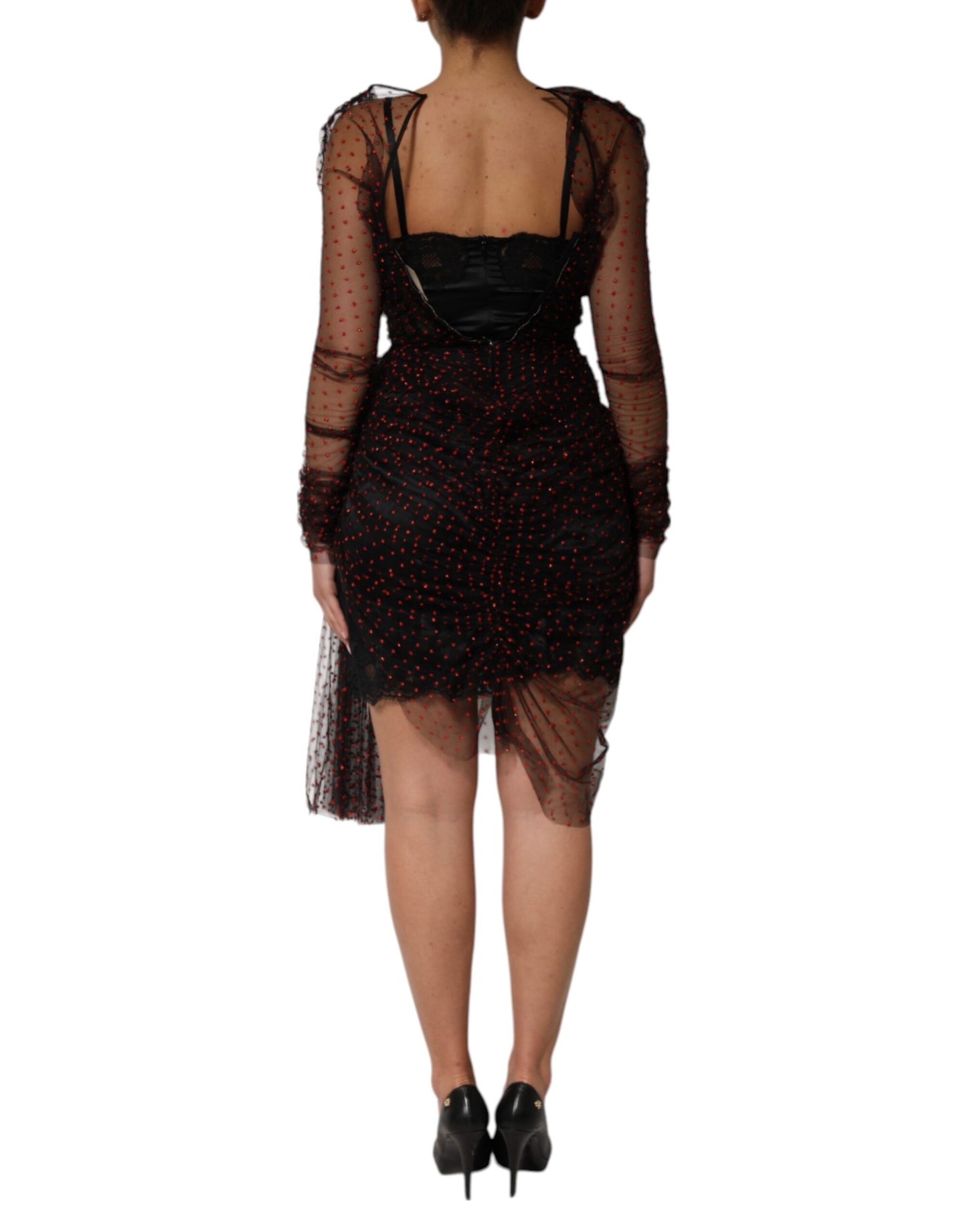 Robe fourreau courte à manches longues et bordure en dentelle noire Dolce & Gabbana