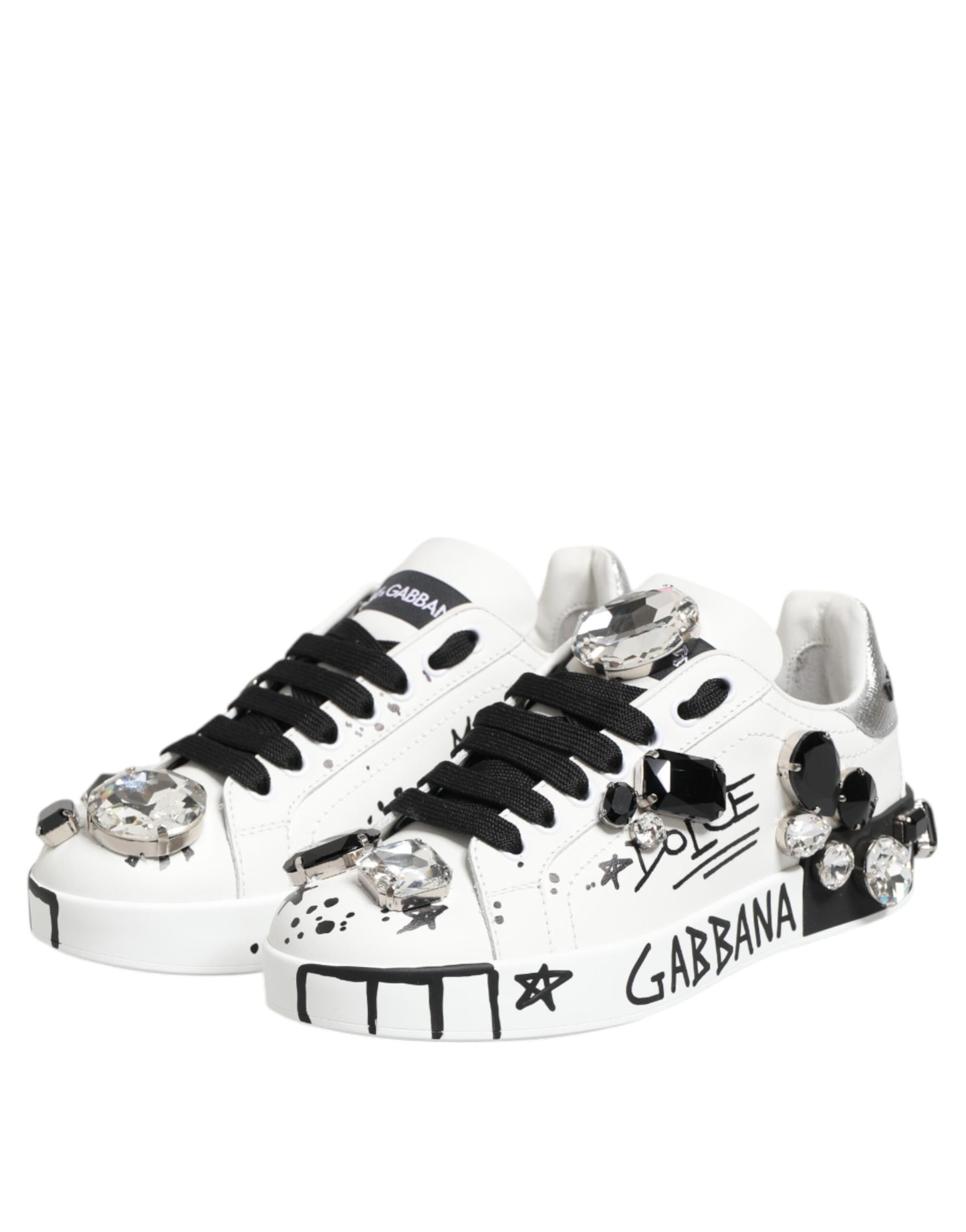 Dolce & Gabbana Weiße Portofino Kristall-Sneakers