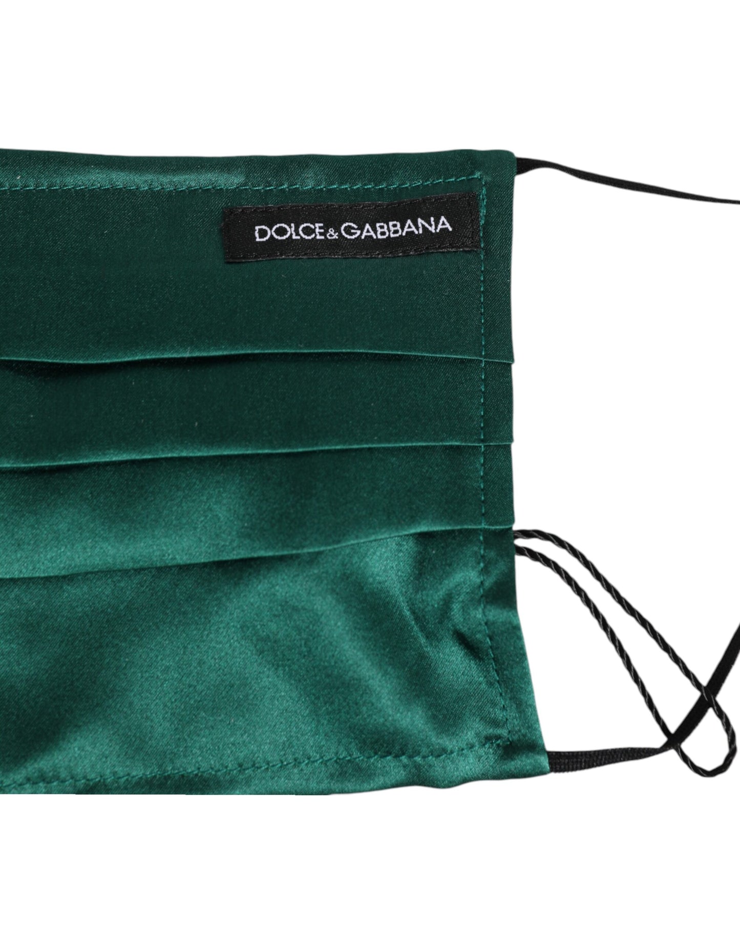 Masque facial plissé en soie verte Dolce & Gabbana avec élastiques et sangles d'oreilles