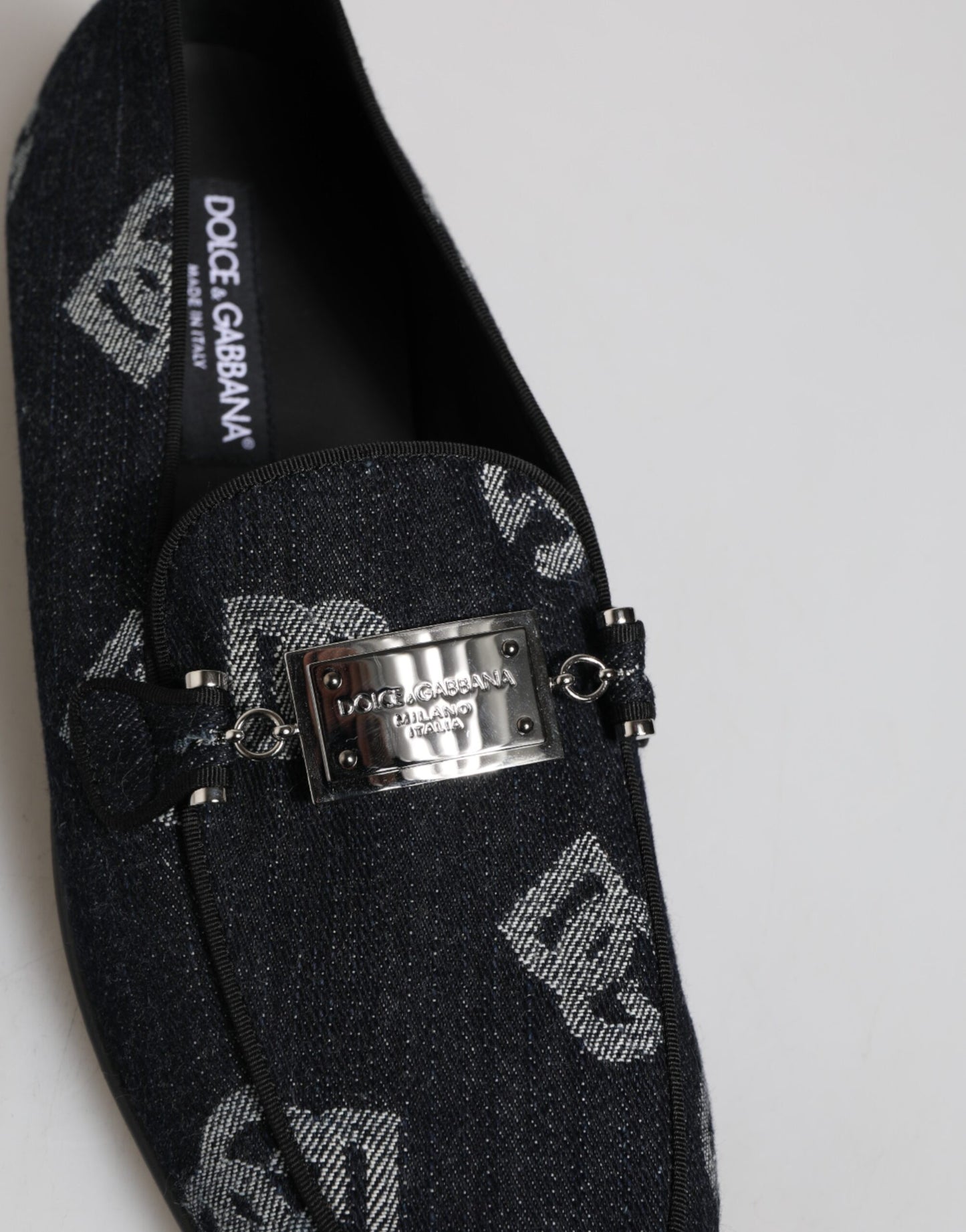Dolce & Gabbana Blue Logo Cotton Loafers Formal Dress Shoes