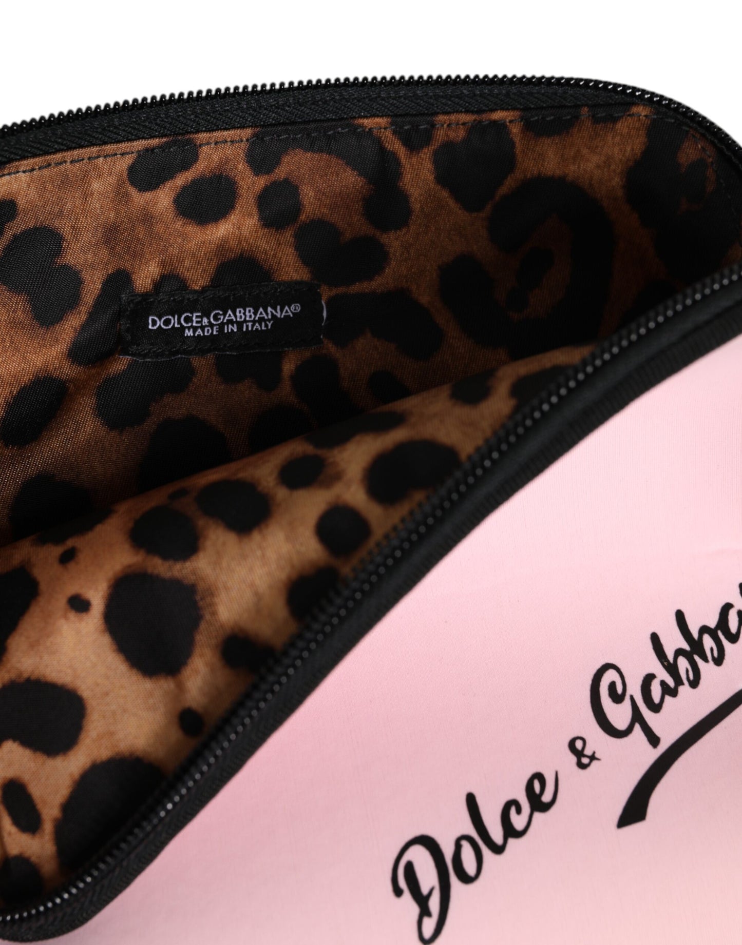 Pochette zippée Dolce & Gabbana en nylon rose uni avec logo DG imprimé