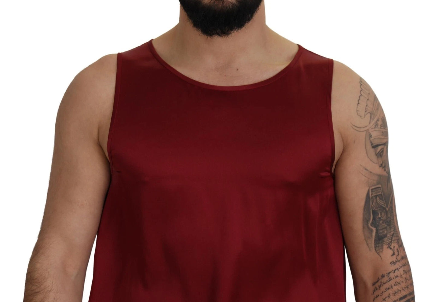 Dolce & Gabbana Red Round Neck Sleeveless Silk T-shirt
