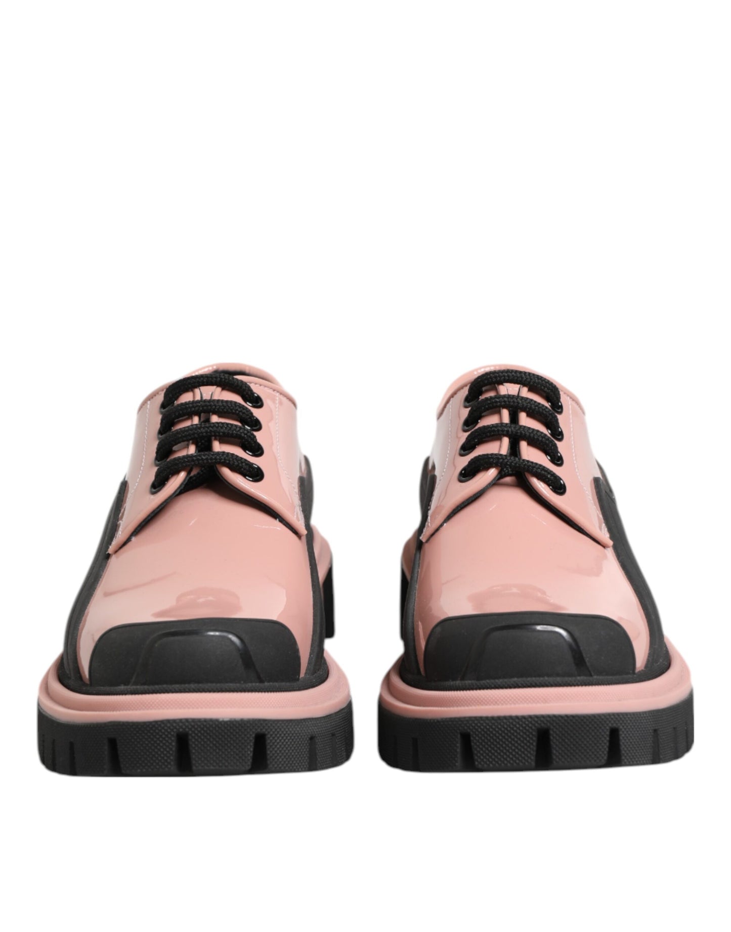 Dolce & Gabbana – Schnürschuhe aus hellem Puderrosa und schwarzem Leder