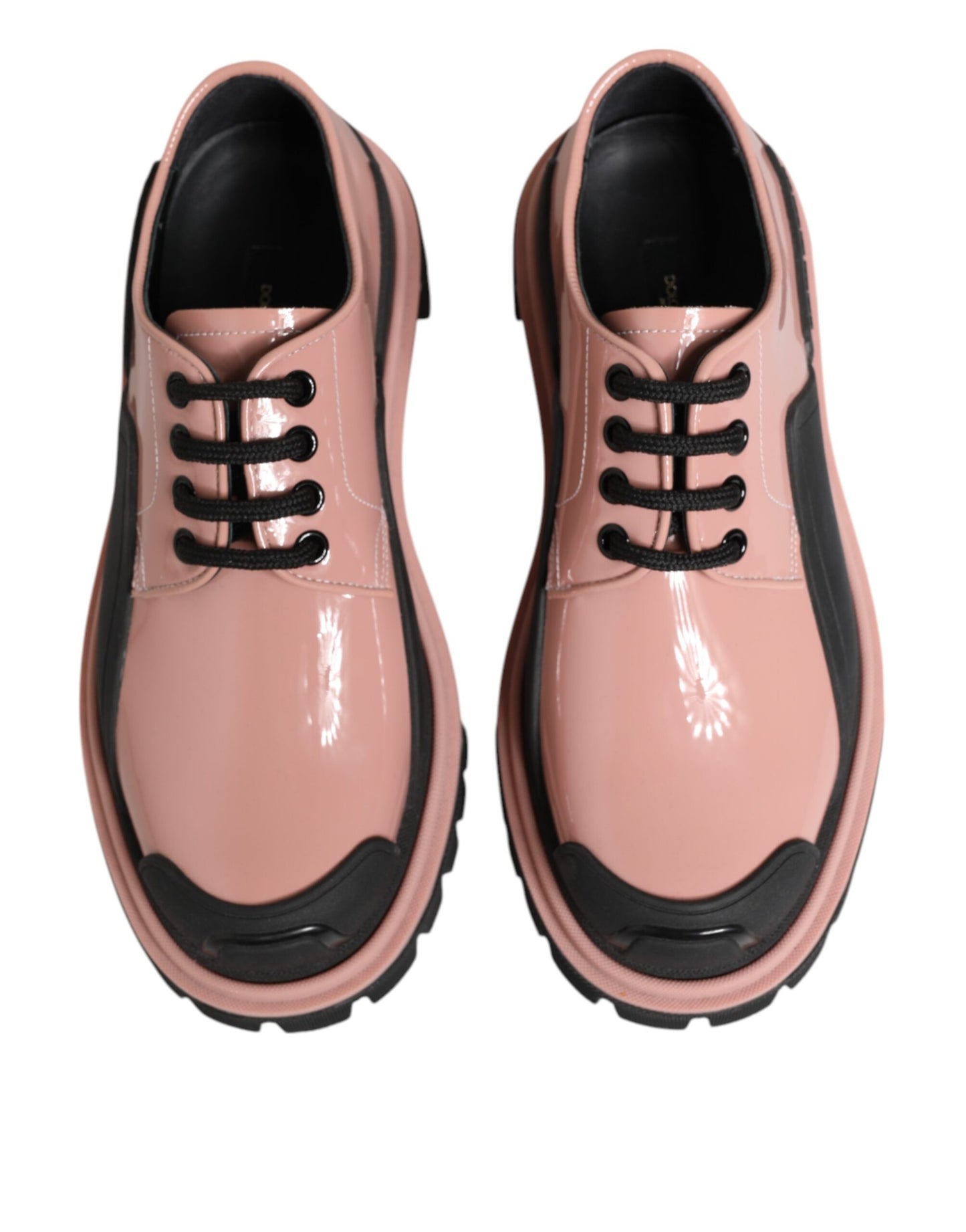 Dolce & Gabbana – Schnürschuhe aus hellem Puderrosa und schwarzem Leder