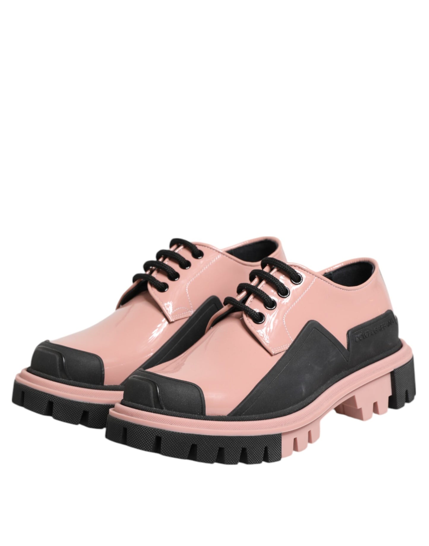 Dolce & Gabbana – Schnürschuhe aus hellem Puderrosa und schwarzem Leder