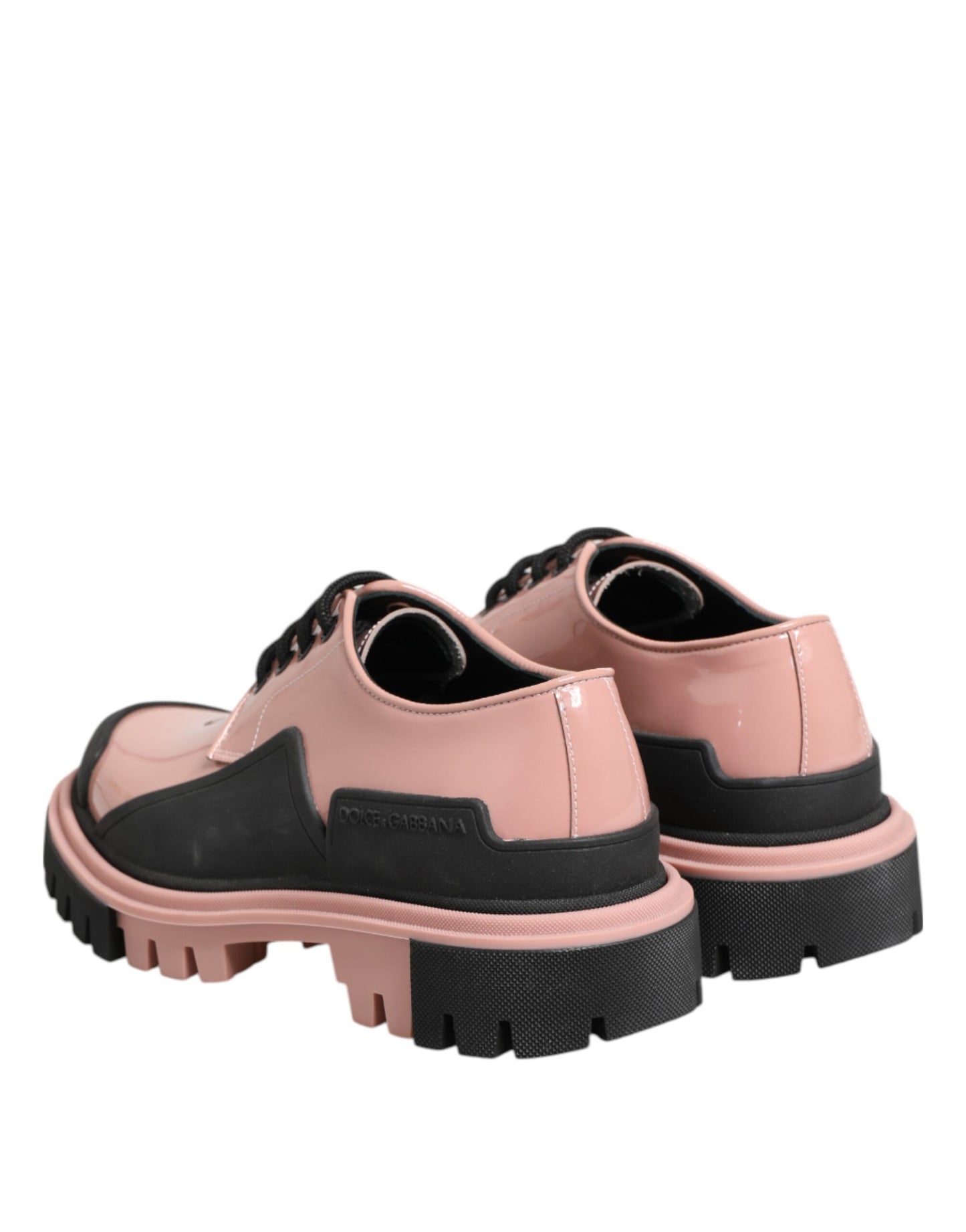 Dolce & Gabbana – Schnürschuhe aus hellem Puderrosa und schwarzem Leder