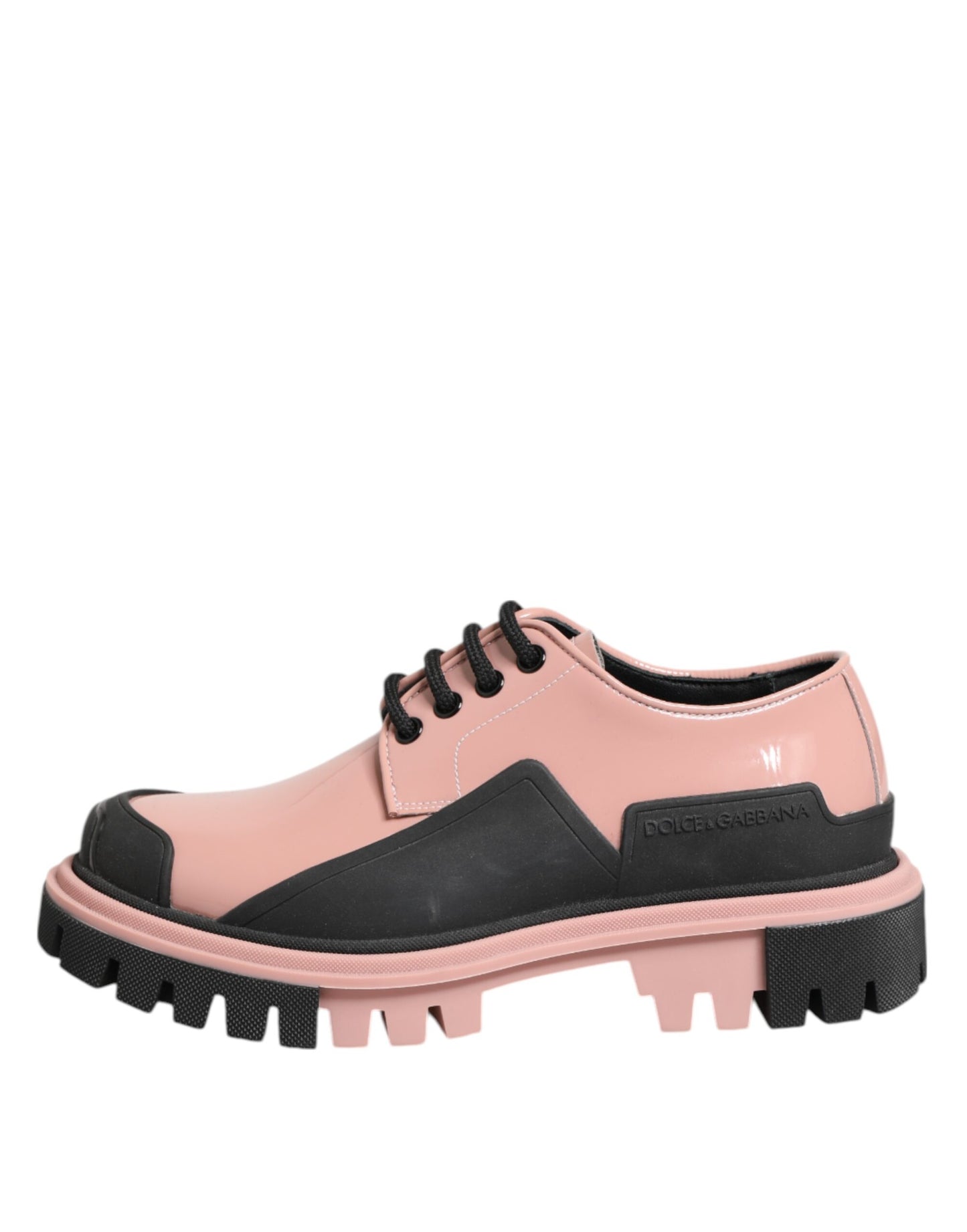 Dolce & Gabbana – Schnürschuhe aus hellem Puderrosa und schwarzem Leder