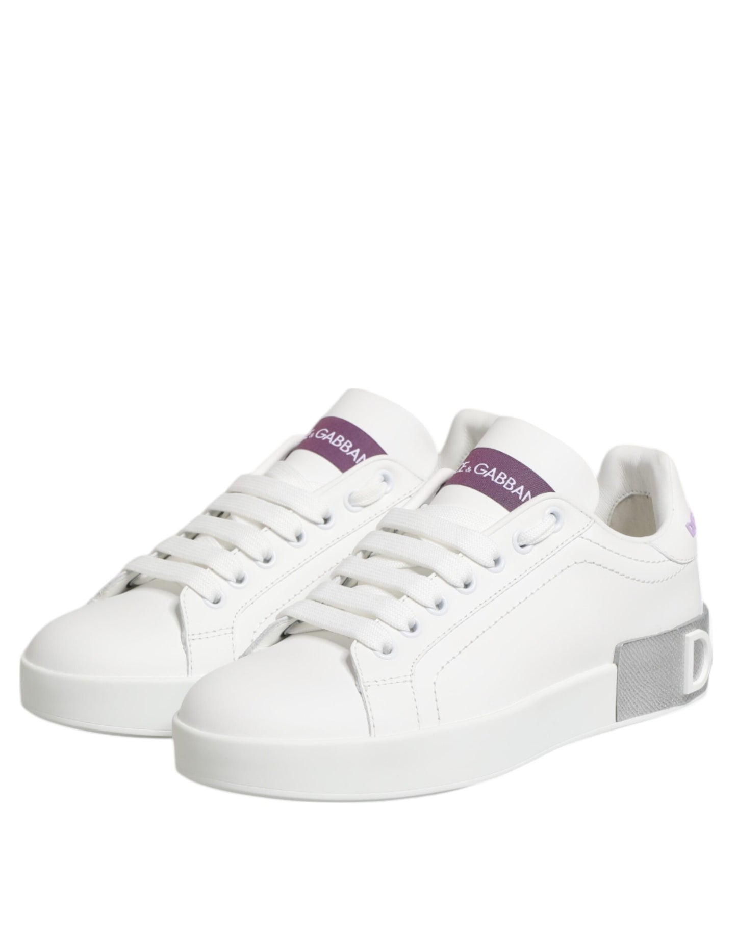 Dolce & Gabbana Weiß Lila Leder Low Top Sneakers Schuhe