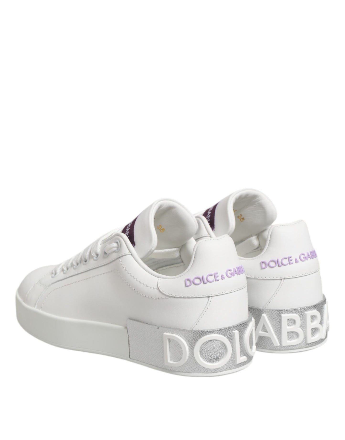 Dolce & Gabbana Weiß Lila Leder Low Top Sneakers Schuhe