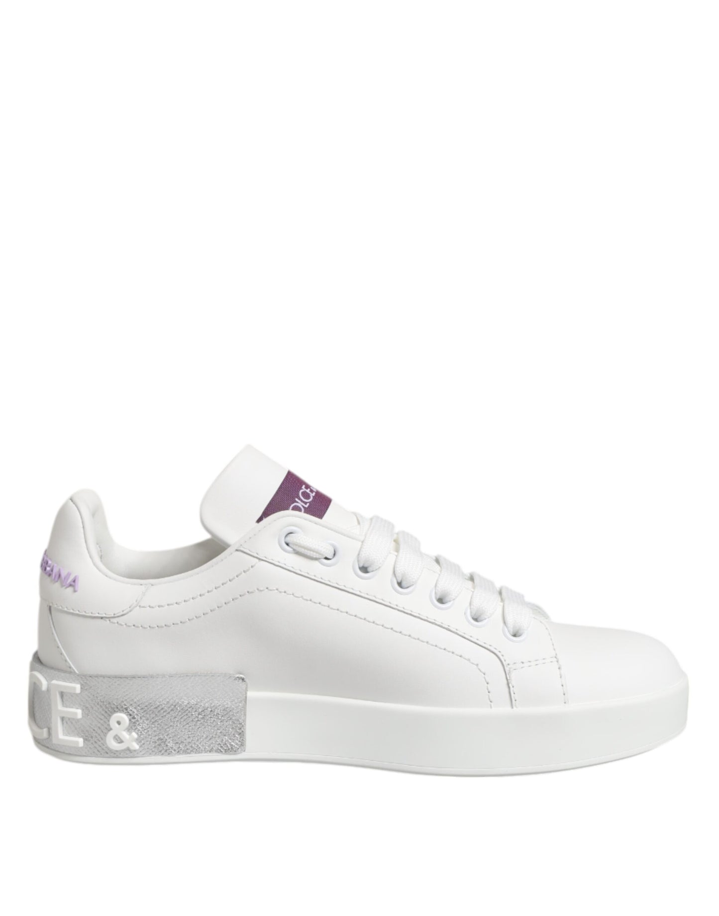 Dolce & Gabbana Weiß Lila Leder Low Top Sneakers Schuhe