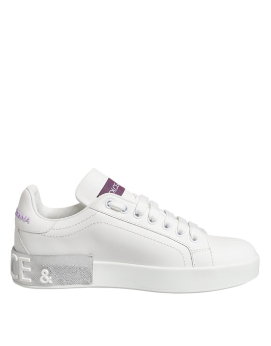 Dolce & Gabbana Weiß Lila Leder Low Top Sneakers Schuhe