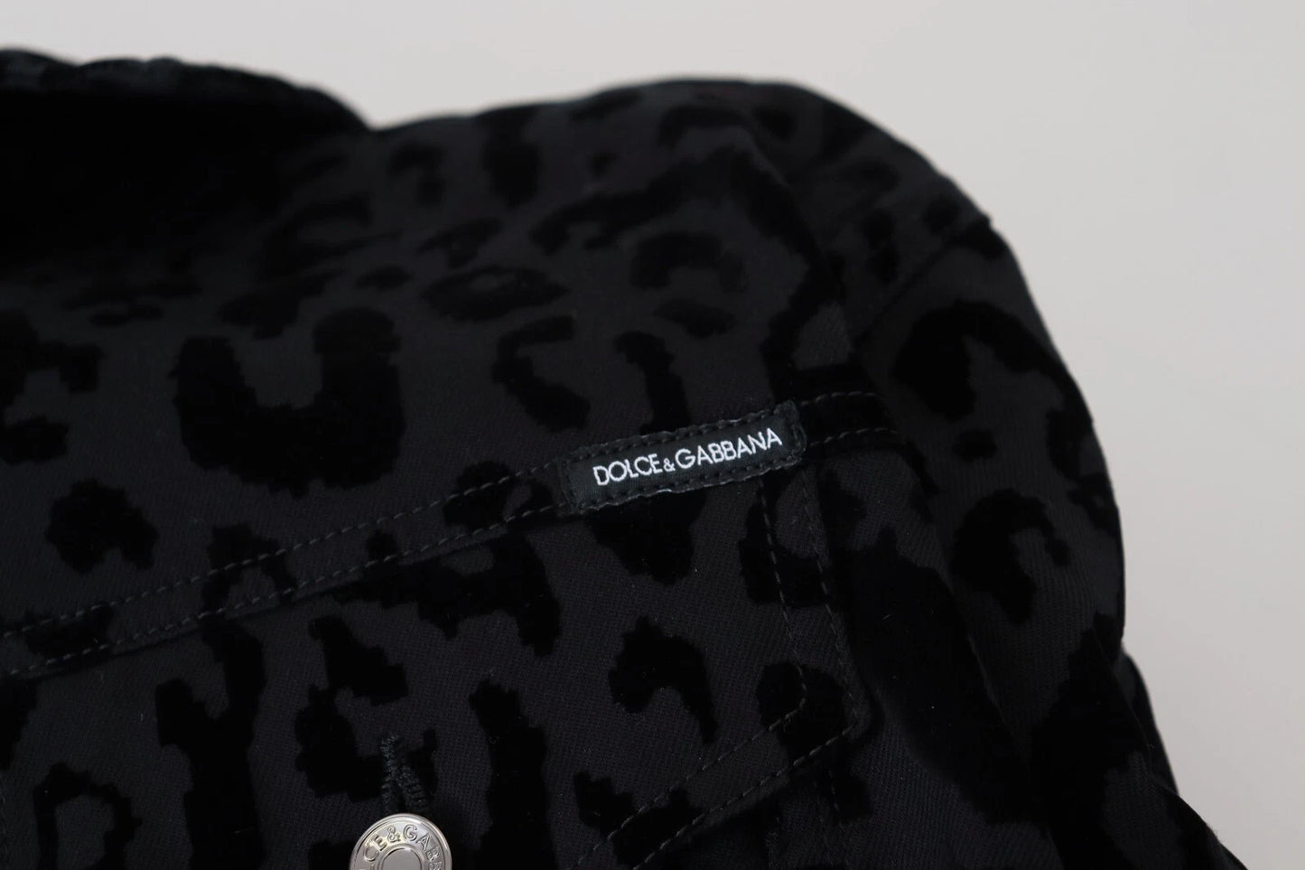 Veste en jean à manches longues en coton noir léopard Dolce & Gabbana