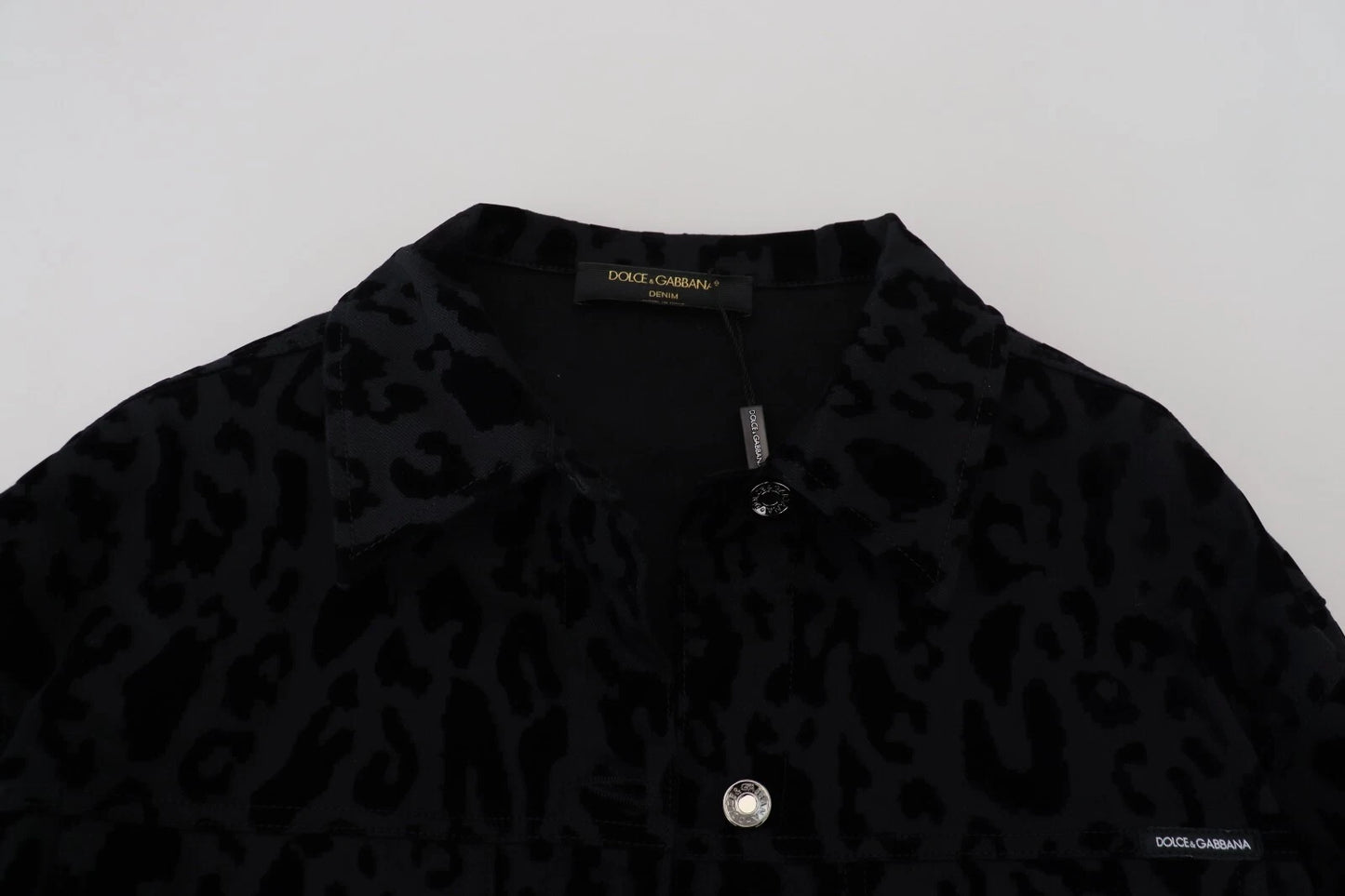 Veste en jean à manches longues en coton noir léopard Dolce & Gabbana