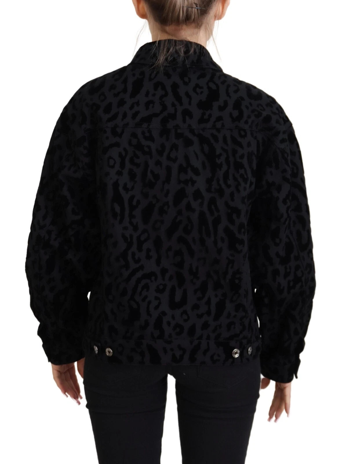 Veste en jean à manches longues en coton noir léopard Dolce & Gabbana