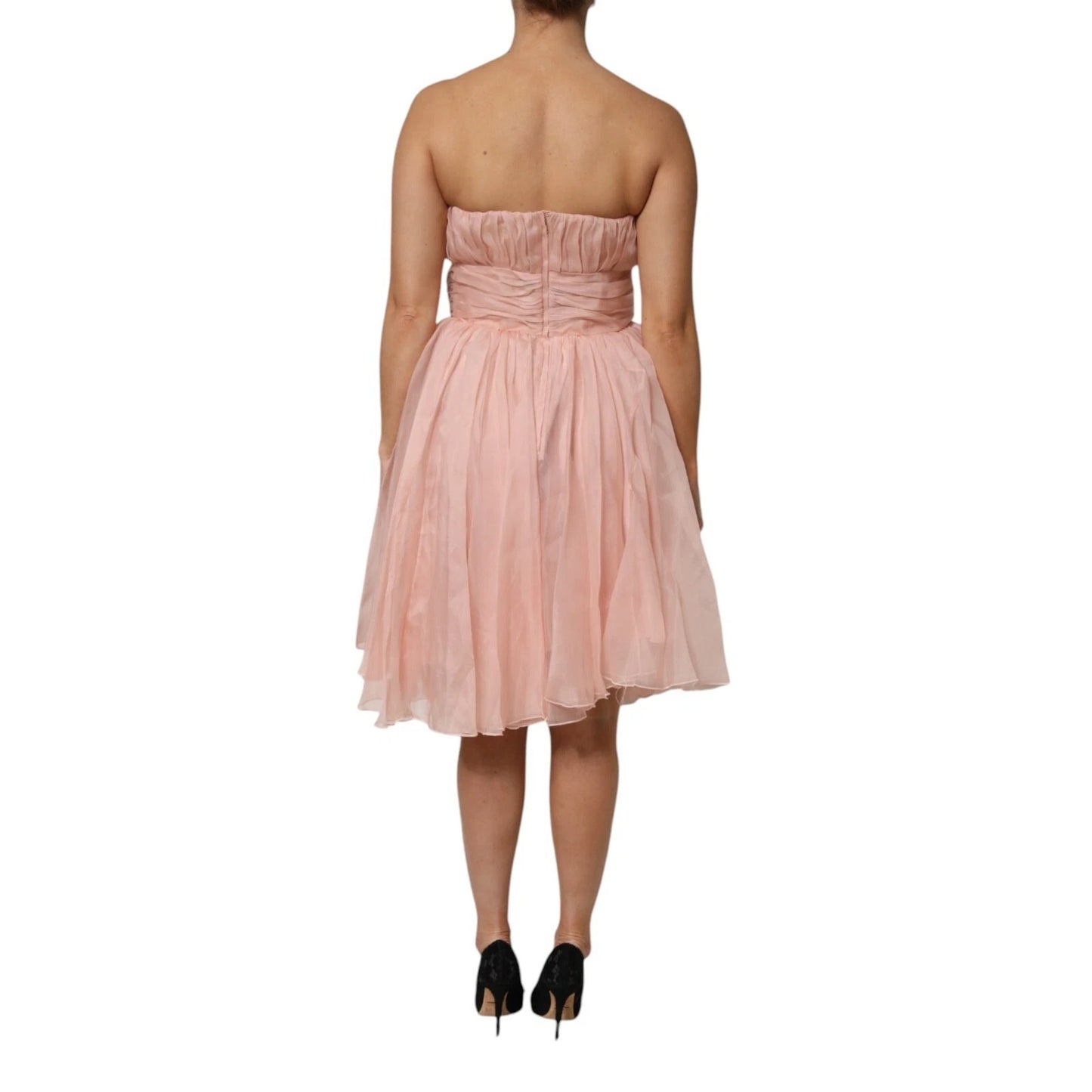 Robe midi plissée trapèze en mousseline de soie rose Dolce & Gabbana