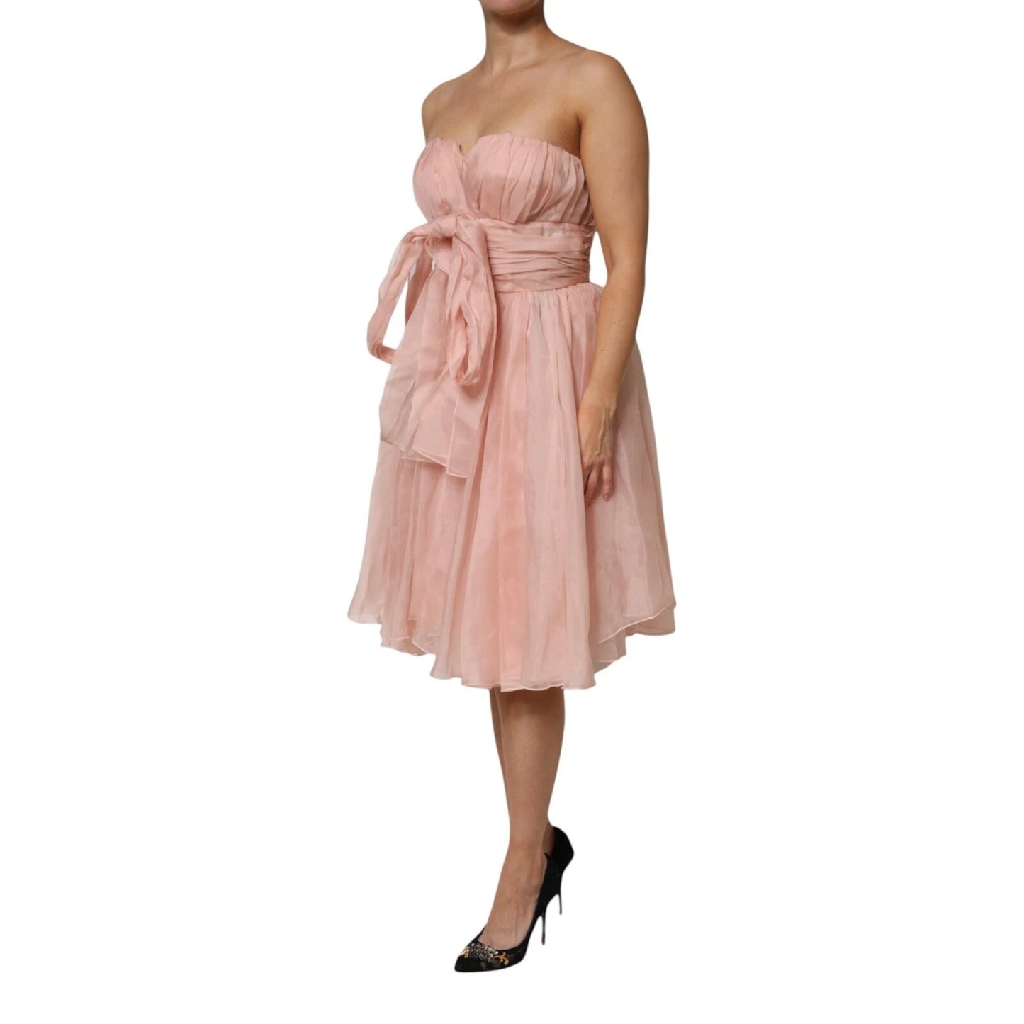 Robe midi plissée trapèze en mousseline de soie rose Dolce & Gabbana