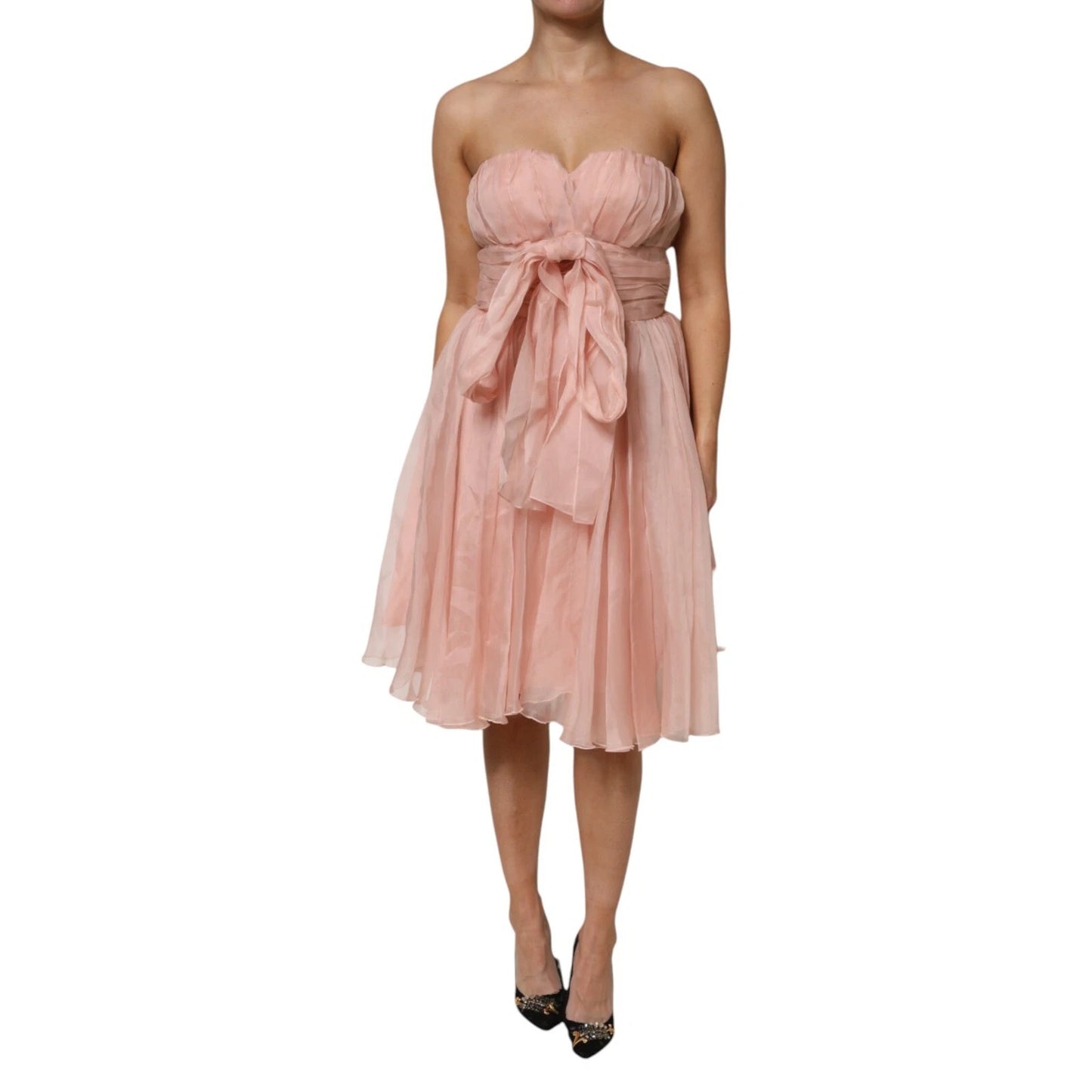 Robe midi plissée trapèze en mousseline de soie rose Dolce & Gabbana