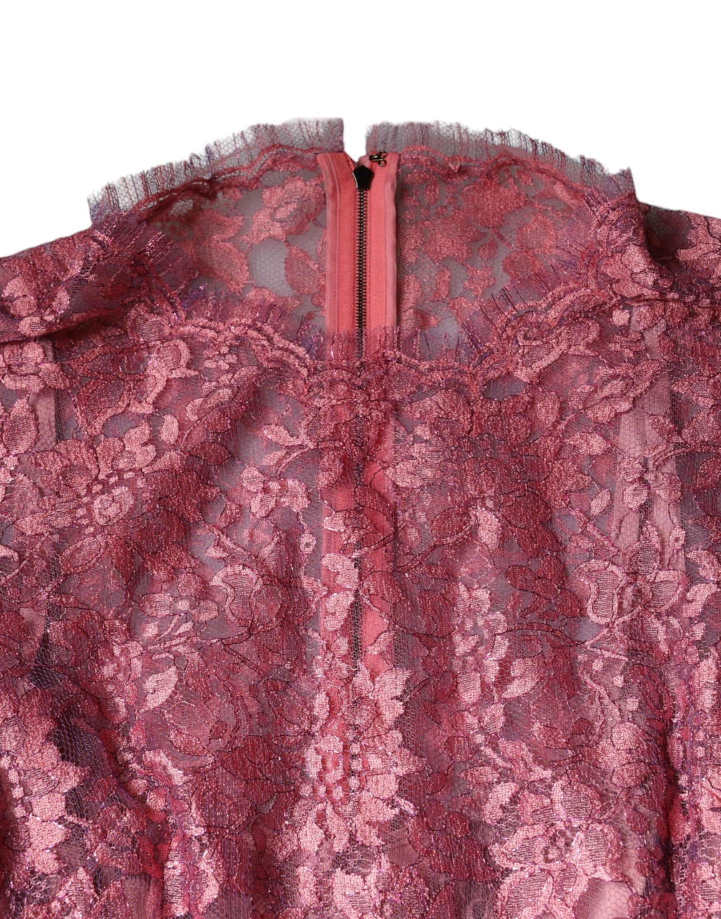 Dolce & Gabbana – Langärmliges Midikleid aus rosa Blumenspitze