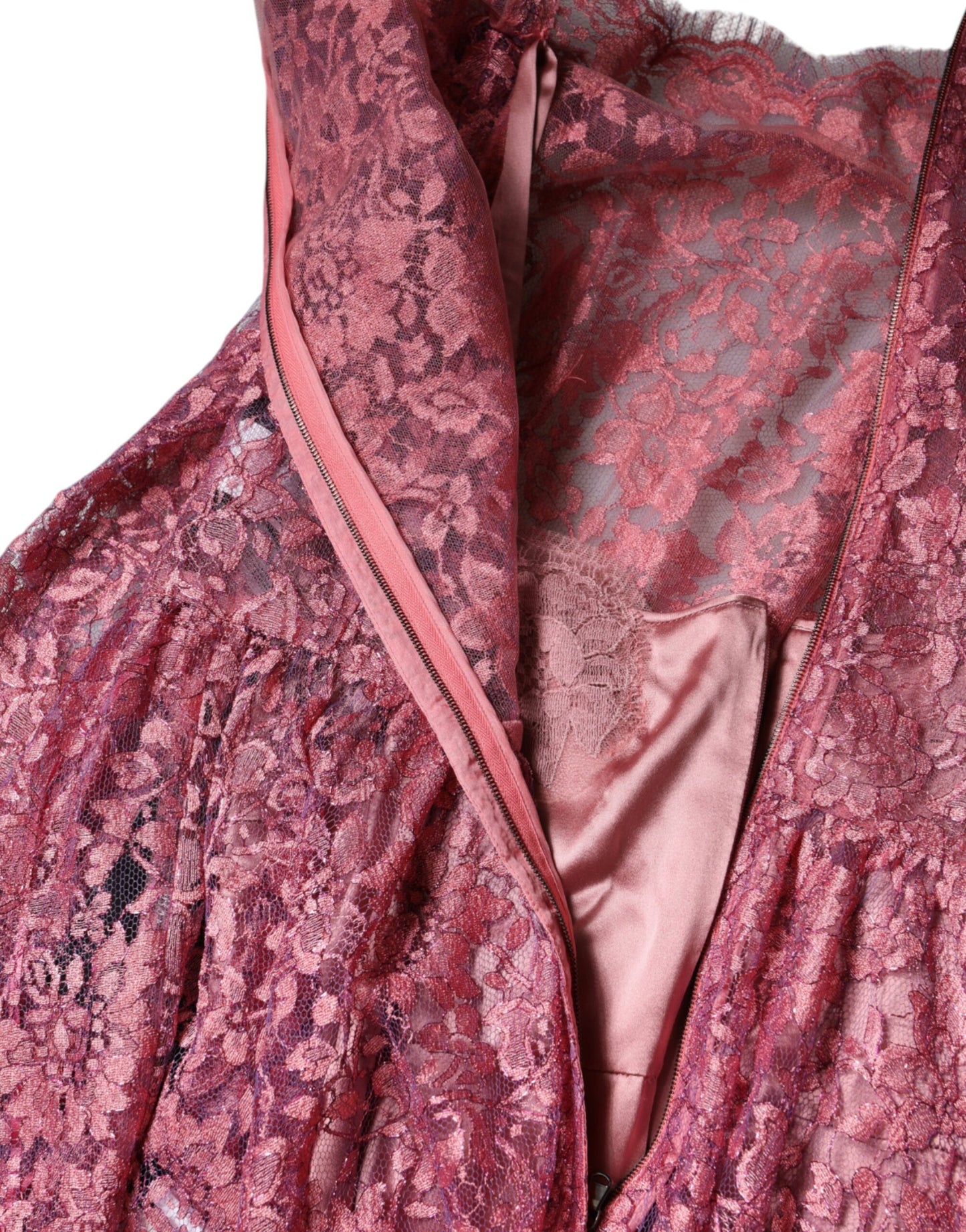 Dolce & Gabbana – Langärmliges Midikleid aus rosa Blumenspitze