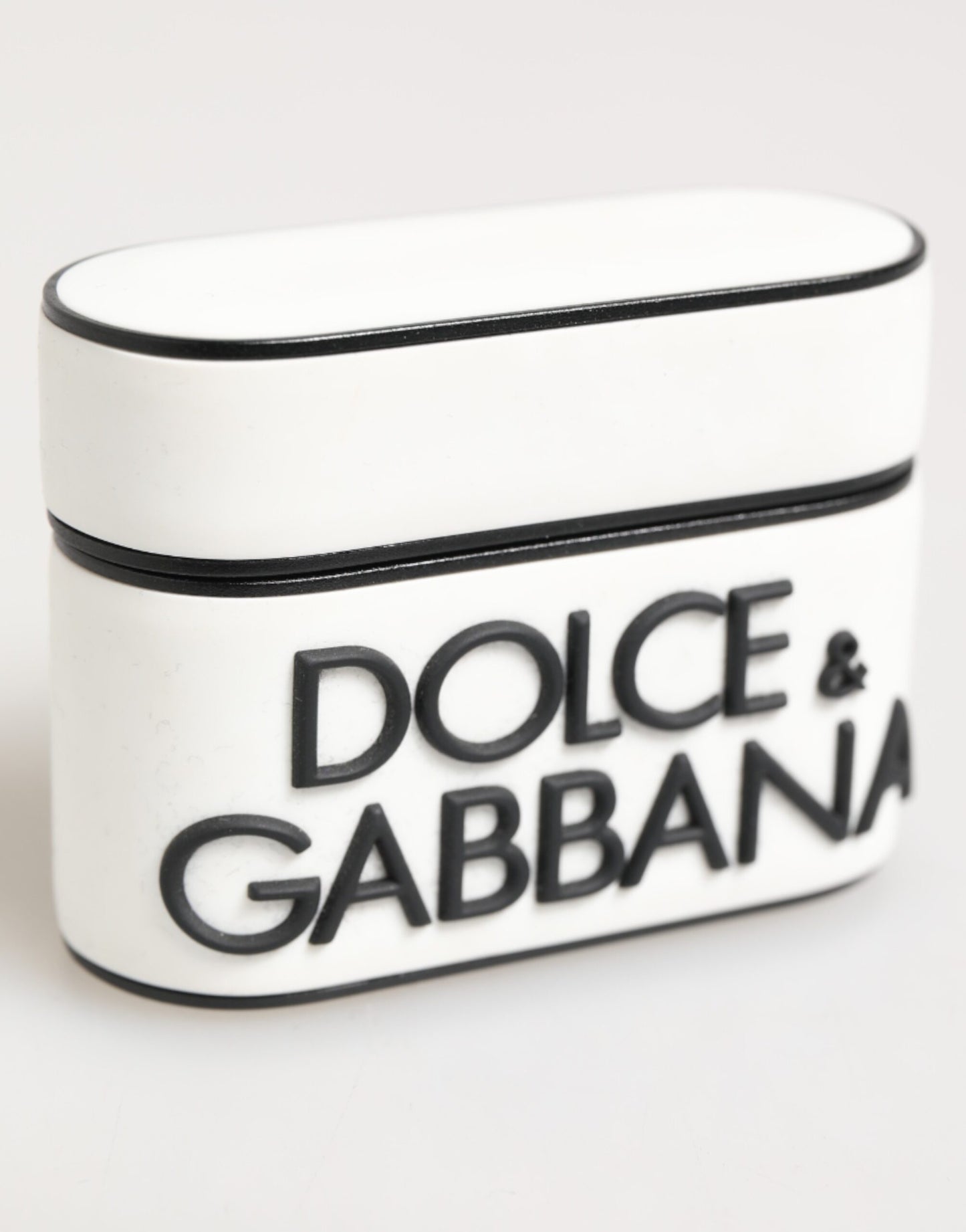 Étui pour Airpods Dolce & Gabbana en caoutchouc blanc et noir avec logo en relief